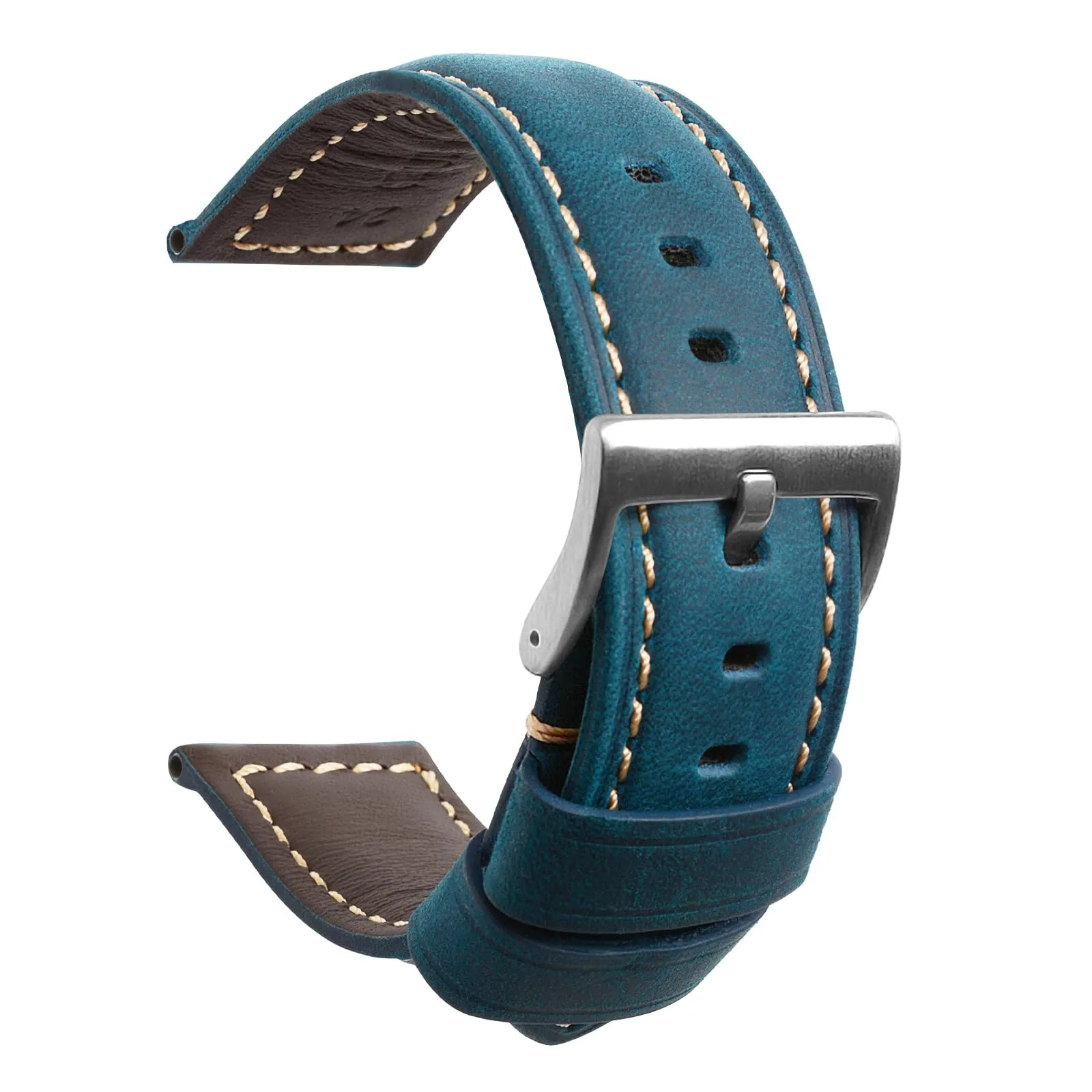 TStrap Cinturino Pelle Orologio 20mm - Blu Cuoio Vintage Elegante Cinturini Uomo - Flessibile Spessore Militari Bracciale di Ricambio Fibbia per Smartwatch - 20mm 22mm 24mm - immagine 1