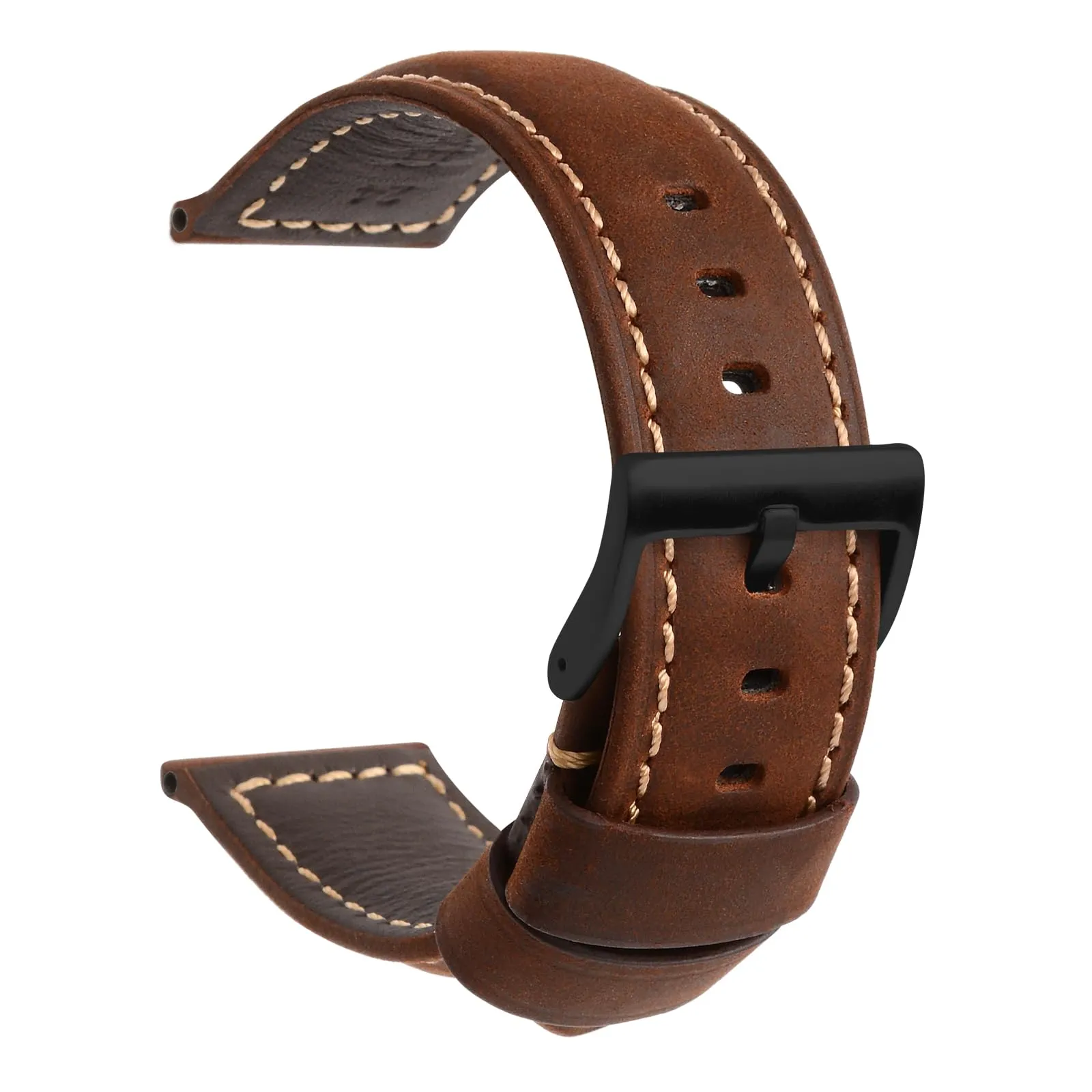 TStrap Cinturino Pelle Orologio 24mm - Marrone Scuro Cuoio Vintage Elegante Cinturini Uomo - Flessibile Spessore Militari Bracciale di Ricambio Fibbia per Smartwatch - 20mm 22mm 24mm - immagine 1