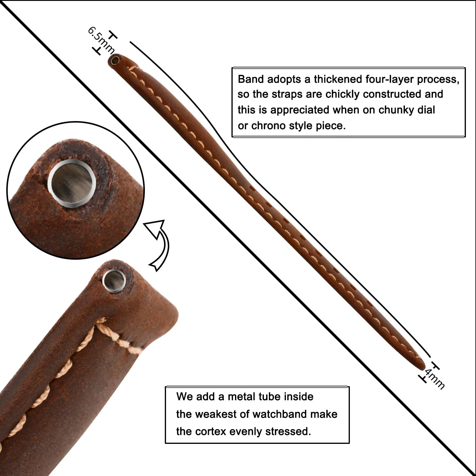 TStrap Cinturino Pelle Orologio 24mm - Marrone Scuro Cuoio Vintage Elegante Cinturini Uomo - Flessibile Spessore Militari Bracciale di Ricambio Fibbia per Smartwatch - 20mm 22mm 24mm - immagine 4
