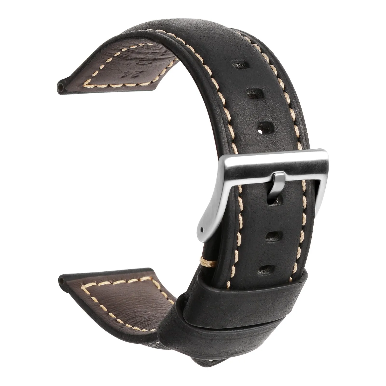 TStrap Cinturino Pelle Orologio 22mm - Nero Cuoio Vintage Elegante Cinturini Uomo - Flessibile Spessore Militari Bracciale di Ricambio Fibbia per Smartwatch - 20mm 22mm 24mm - immagine 1