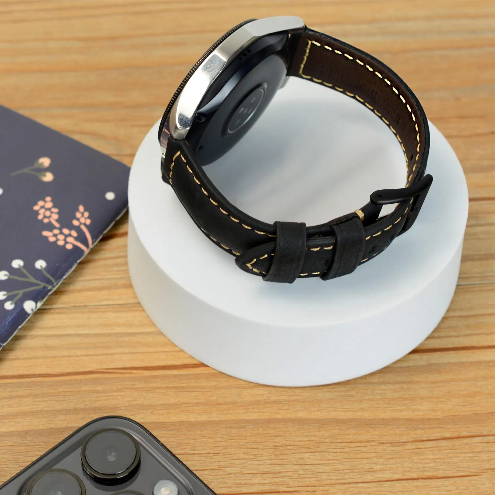 TStrap Cinturino Pelle Orologio 22mm - Nero Cuoio Vintage Elegante Cinturini Uomo - Flessibile Spessore Militari Bracciale di Ricambio Fibbia per Smartwatch - 20mm 22mm 24mm - immagine 5