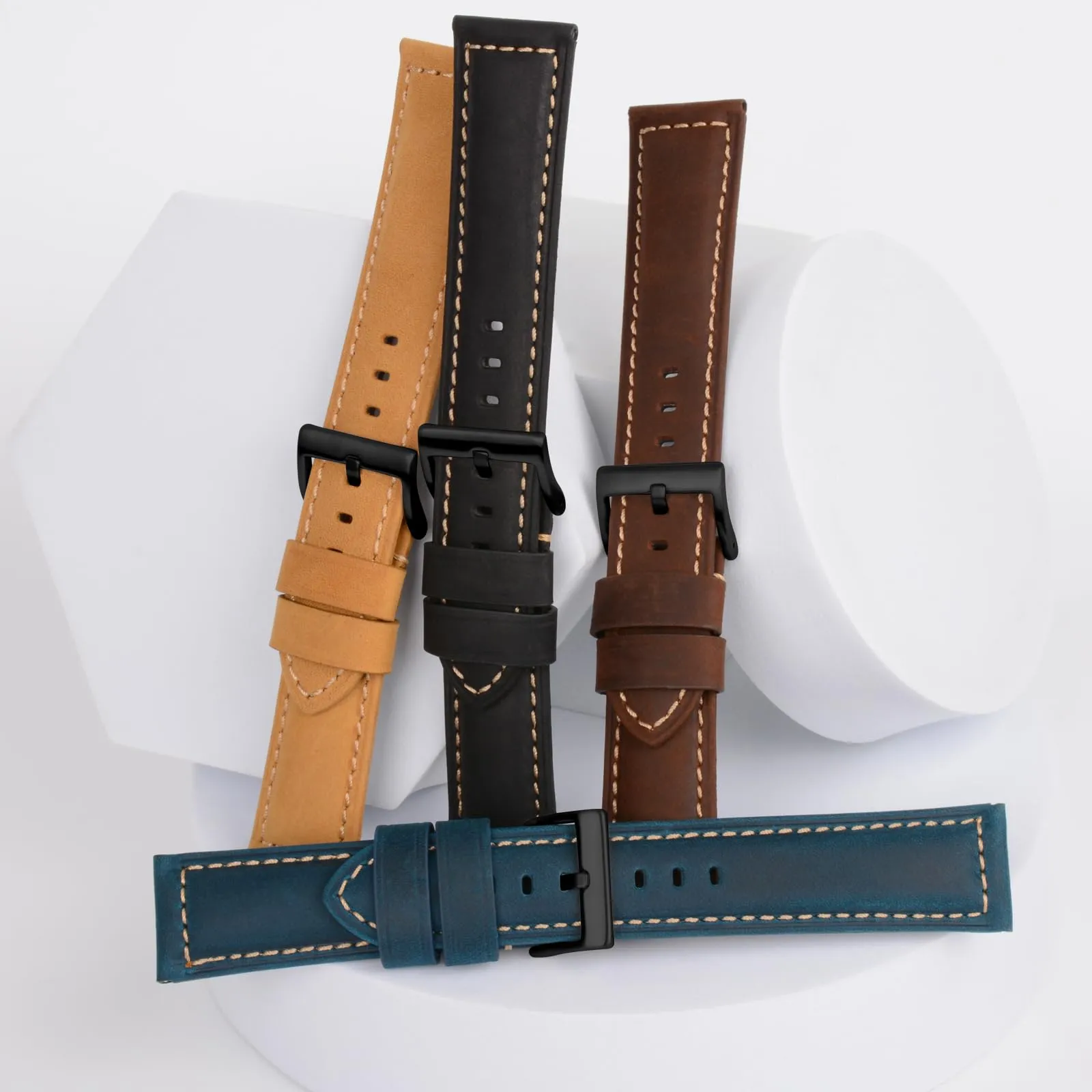 TStrap Cinturino Pelle Orologio 22mm - Nero Cuoio Vintage Elegante Cinturini Uomo - Flessibile Spessore Militari Bracciale di Ricambio Fibbia per Smartwatch - 20mm 22mm 24mm - immagine 7