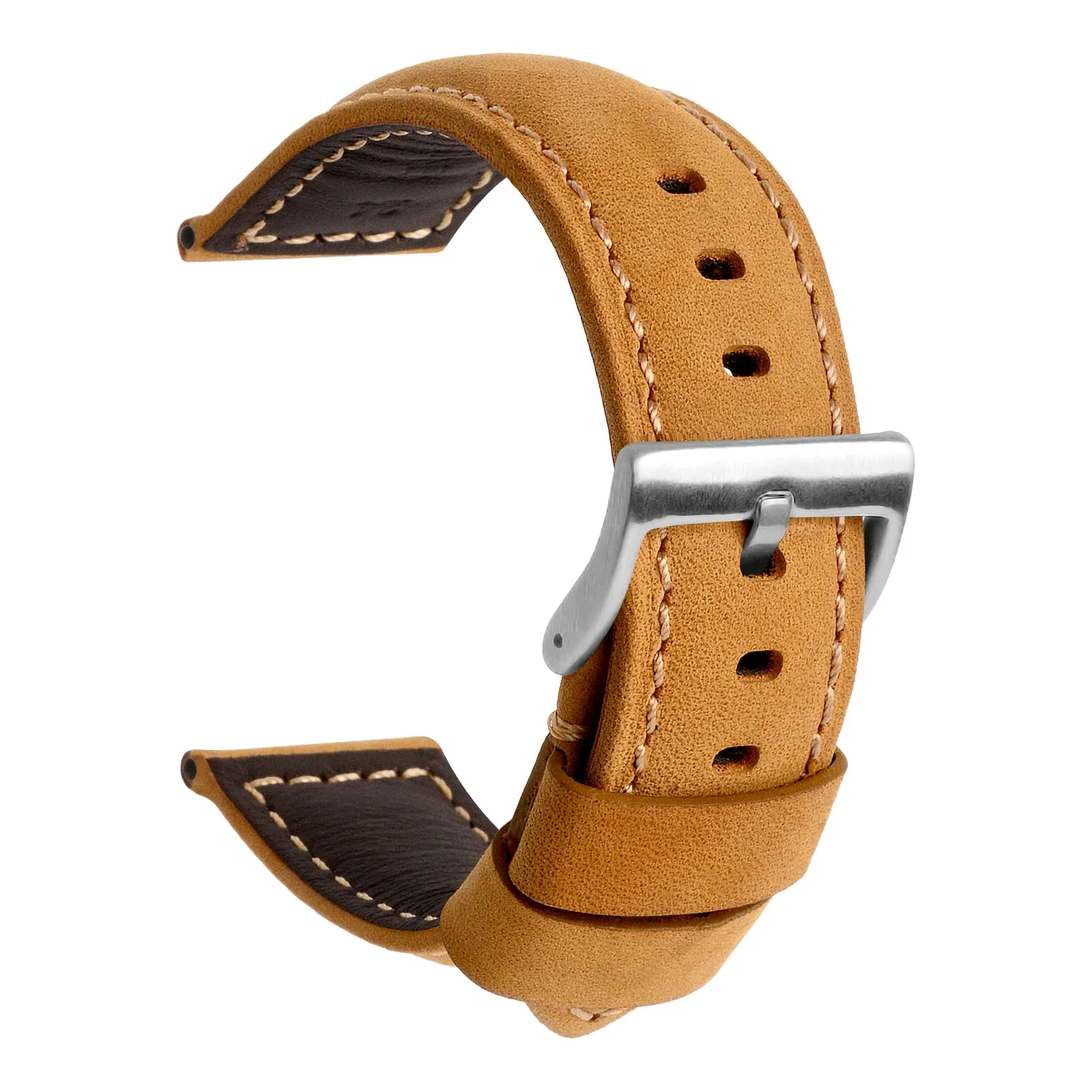 TStrap Cinturino Pelle Orologio 24mm - Marrone Cuoio Vintage Elegante Cinturini Uomo - Flessibile Spessore Militari Bracciale di Ricambio Fibbia per Smartwatch - 20mm 22mm 24mm - immagine 1