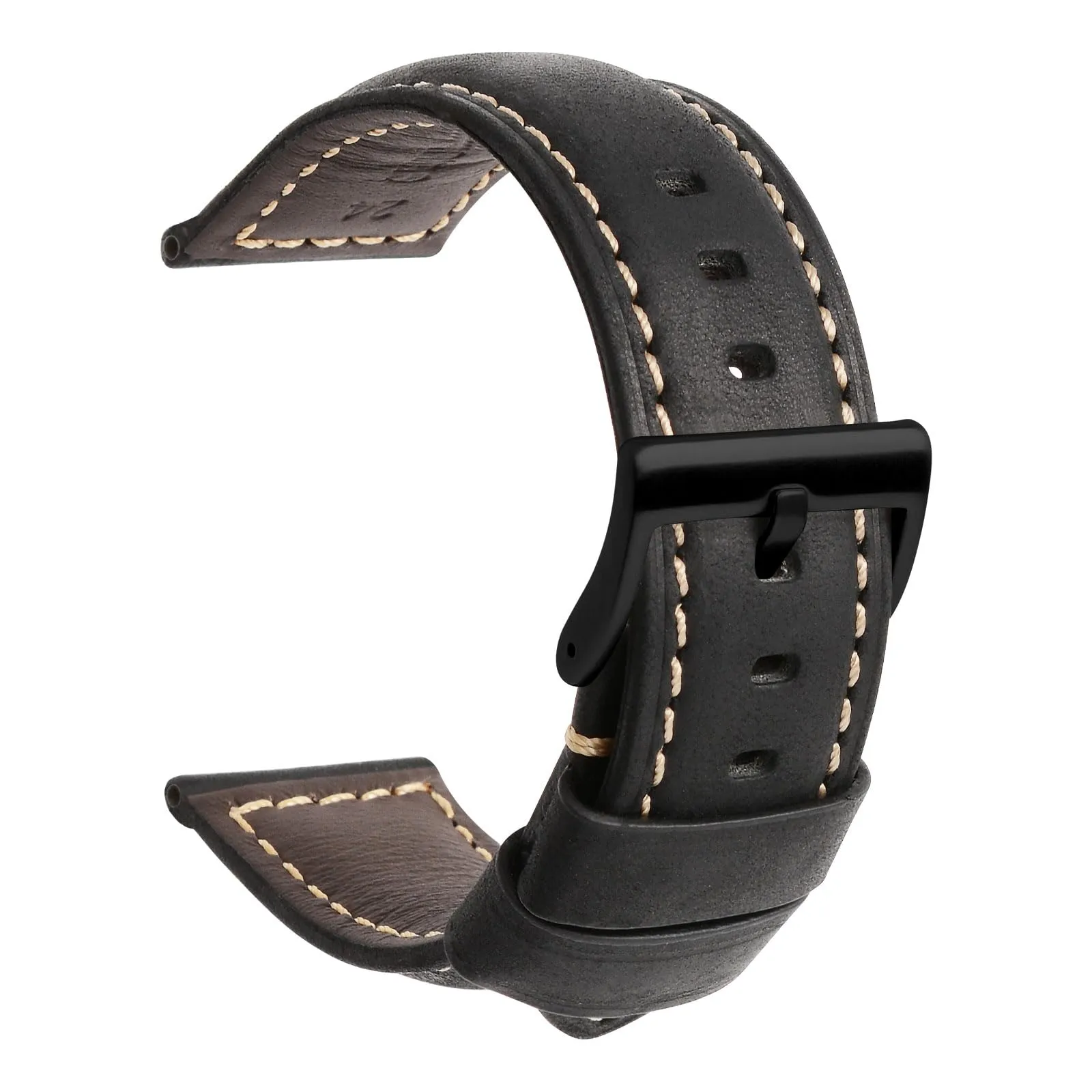 TStrap Cinturino Pelle Orologio 24mm - Nero Cuoio Vintage Elegante Cinturini Uomo - Flessibile Spessore Militari Bracciale di Ricambio Fibbia per Smartwatch - 20mm 22mm 24mm - immagine 1