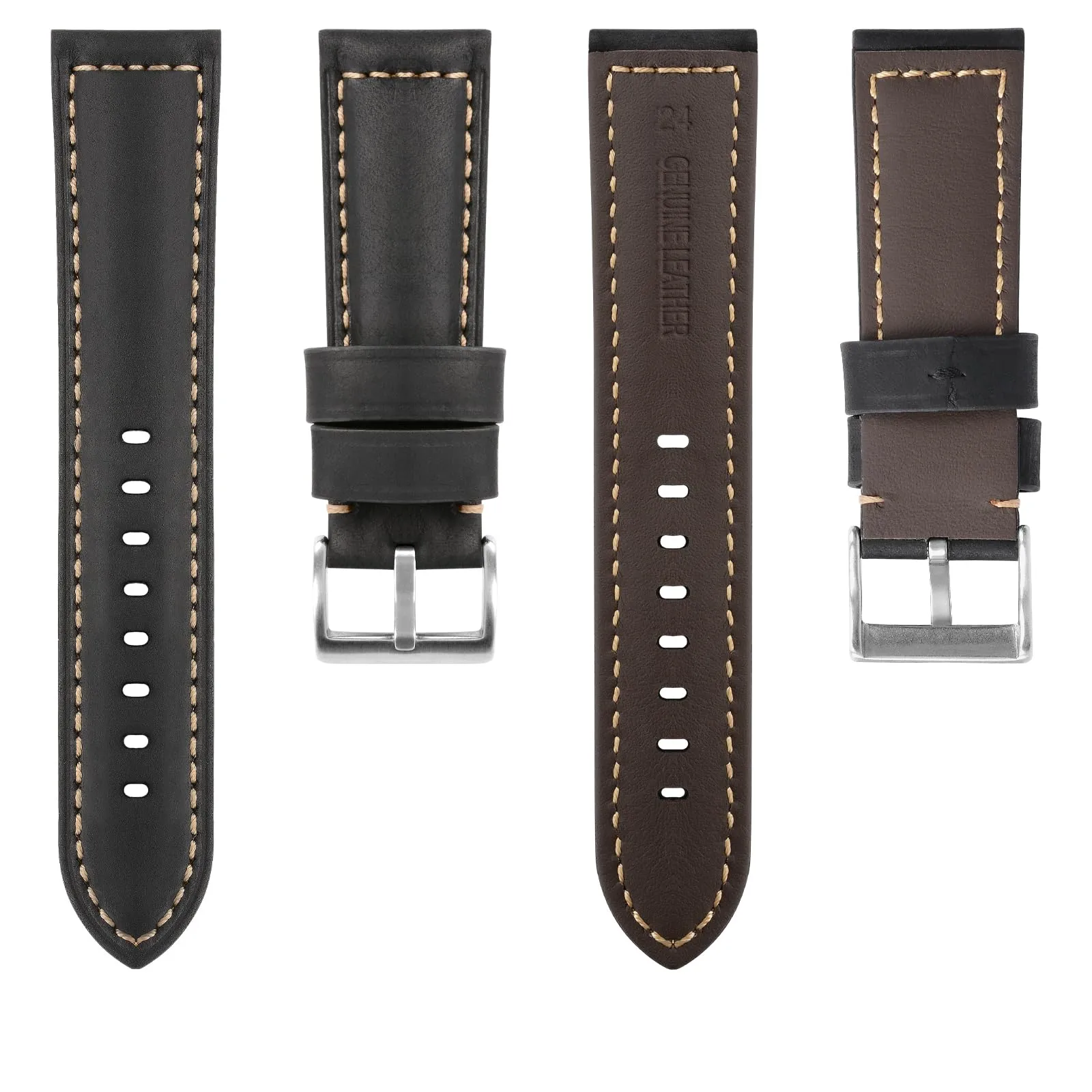 TStrap Cinturino Pelle Orologio 20mm - Nero Cuoio Vintage Elegante Cinturini Uomo - Flessibile Spessore Militari Bracciale di Ricambio Fibbia per Smartwatch - 20mm 22mm 24mm - immagine 2