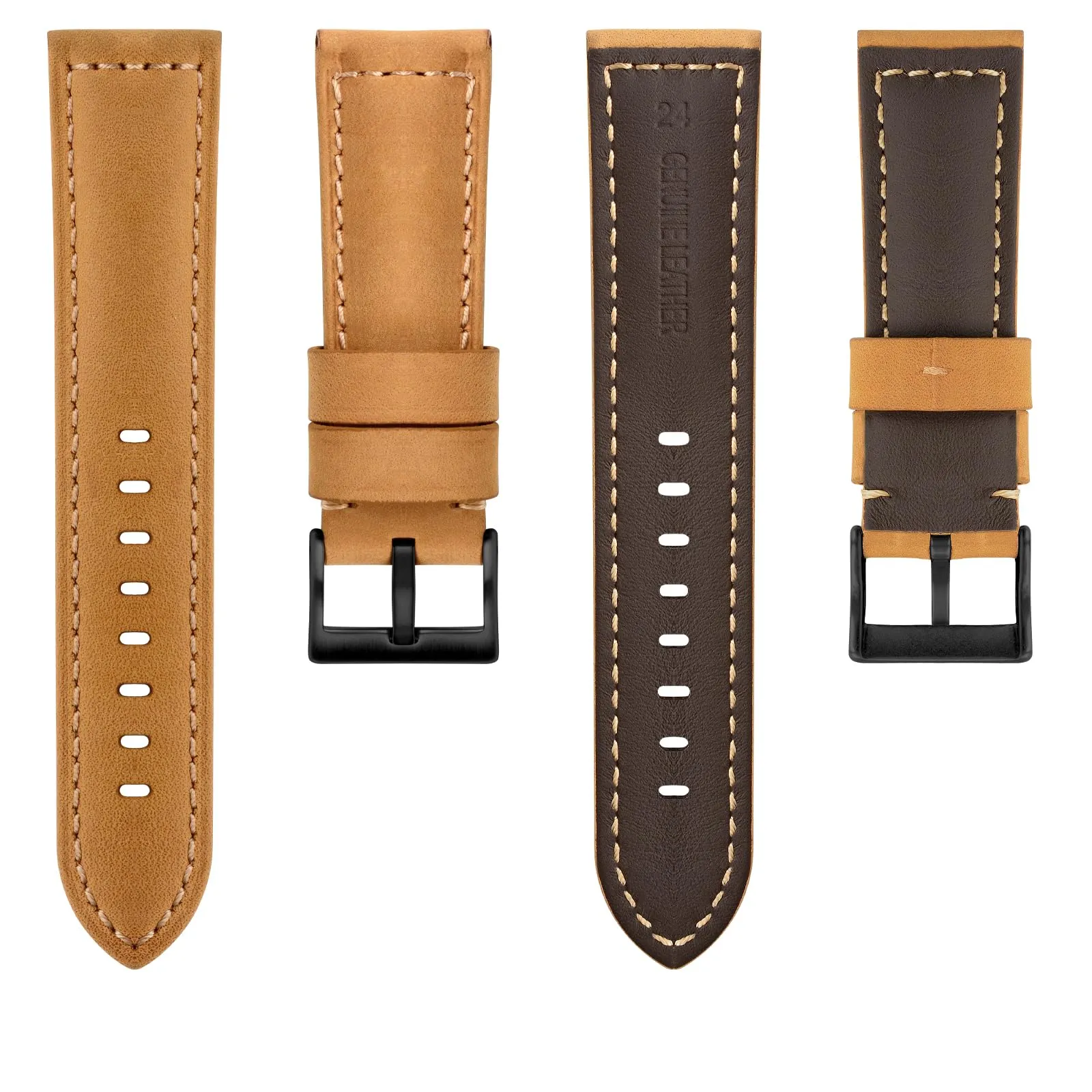 TStrap Cinturino Pelle Orologio 22mm - Marrone Cuoio Vintage Elegante Cinturini Uomo - Flessibile Spessore Militari Bracciale di Ricambio Fibbia per Smartwatch - 20mm 22mm 24mm - immagine 2