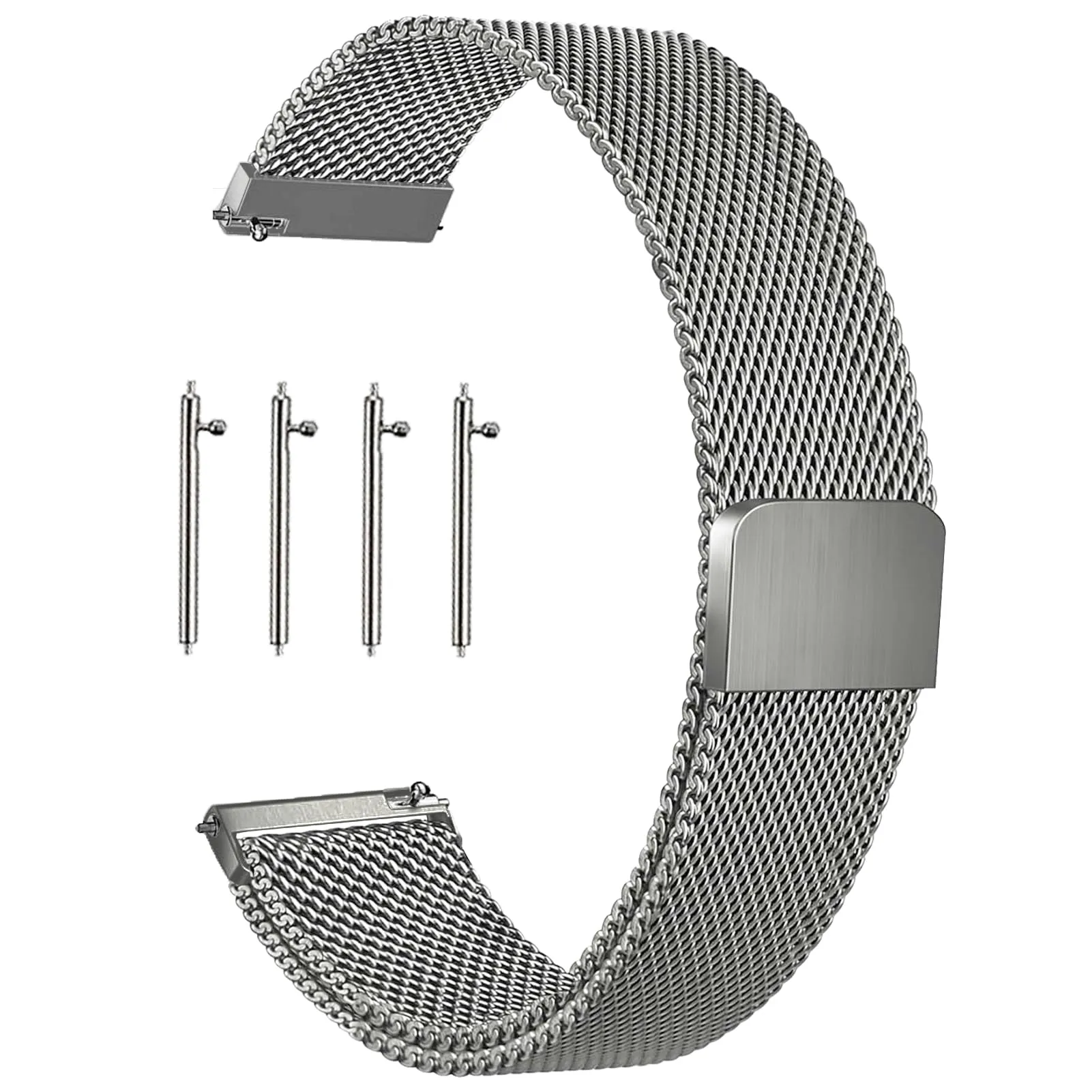 KUBFDL Cinturino di ricambio per smartwatch, in acciaio inox, 14 mm, 16 mm, 18 mm, 20 mm, 22 mm, 24 mm, chiusura magnetica, chiusura rapida, per uomo e donna, 20mm, Acciaio inossidabile - immagine 1
