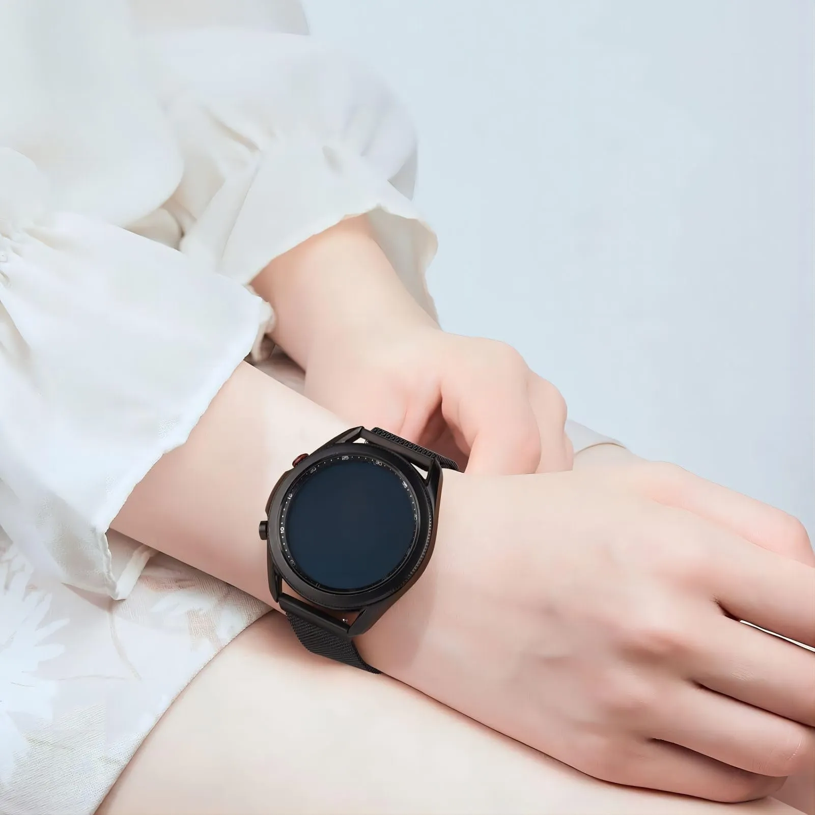 KUBFDL Cinturino di ricambio per smartwatch, in acciaio inox, 14 mm, 16 mm, 18 mm, 20 mm, 22 mm, 24 mm, chiusura magnetica, chiusura rapida, per uomo e donna, 20mm, Acciaio inossidabile, Nero - immagine 7