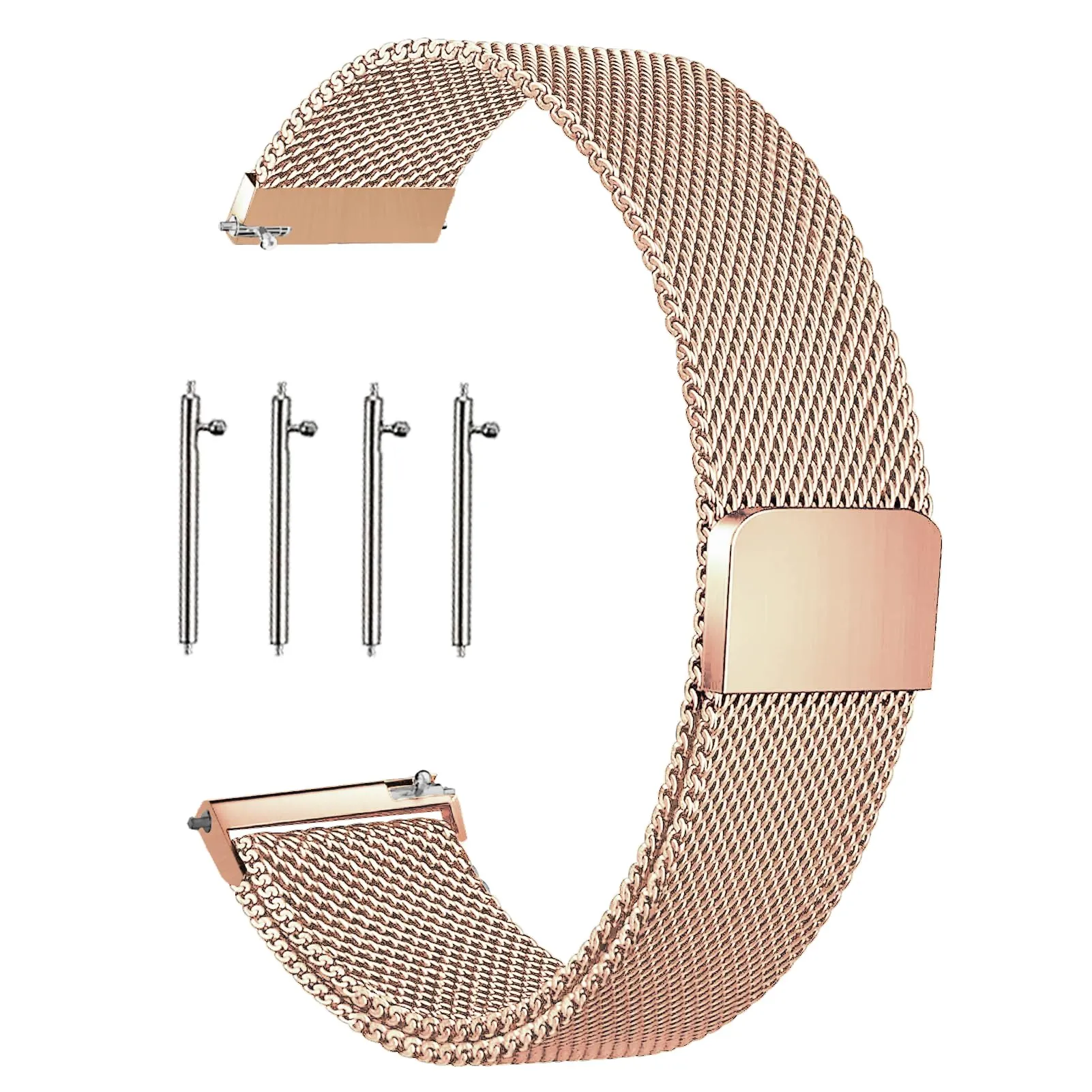 KUBFDL Cinturino di ricambio per smartwatch, in acciaio inox, 14 mm, 16 mm, 18 mm, 20 mm, 22 mm, 24 mm, chiusura magnetica, chiusura rapida, per uomo e donna, 20mm, Acciaio inossidabile, oro rosa - immagine 1