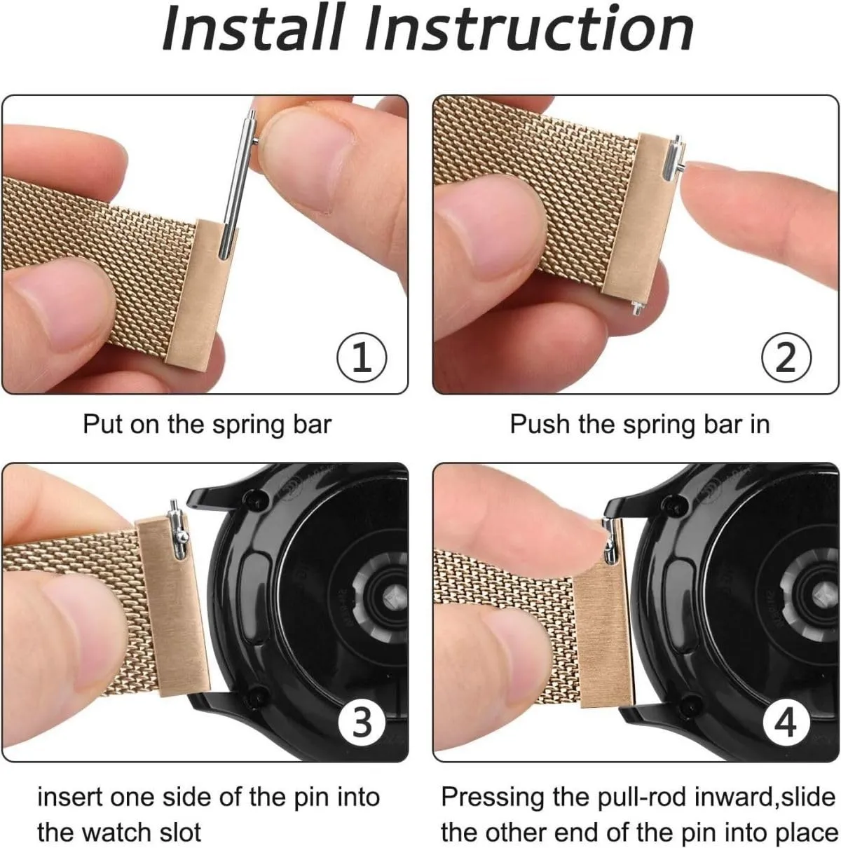 KUBFDL Cinturino di ricambio per smartwatch, in acciaio inox, 14 mm, 16 mm, 18 mm, 20 mm, 22 mm, 24 mm, chiusura magnetica, chiusura rapida, per uomo e donna, 20mm, Acciaio inossidabile, oro rosa - immagine 5