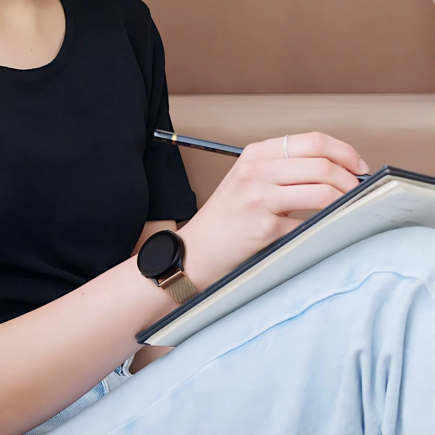 KUBFDL Cinturino di ricambio per smartwatch, in acciaio inox, 14 mm, 16 mm, 18 mm, 20 mm, 22 mm, 24 mm, chiusura magnetica, chiusura rapida, per uomo e donna, 20mm, Acciaio inossidabile, oro rosa - immagine 6