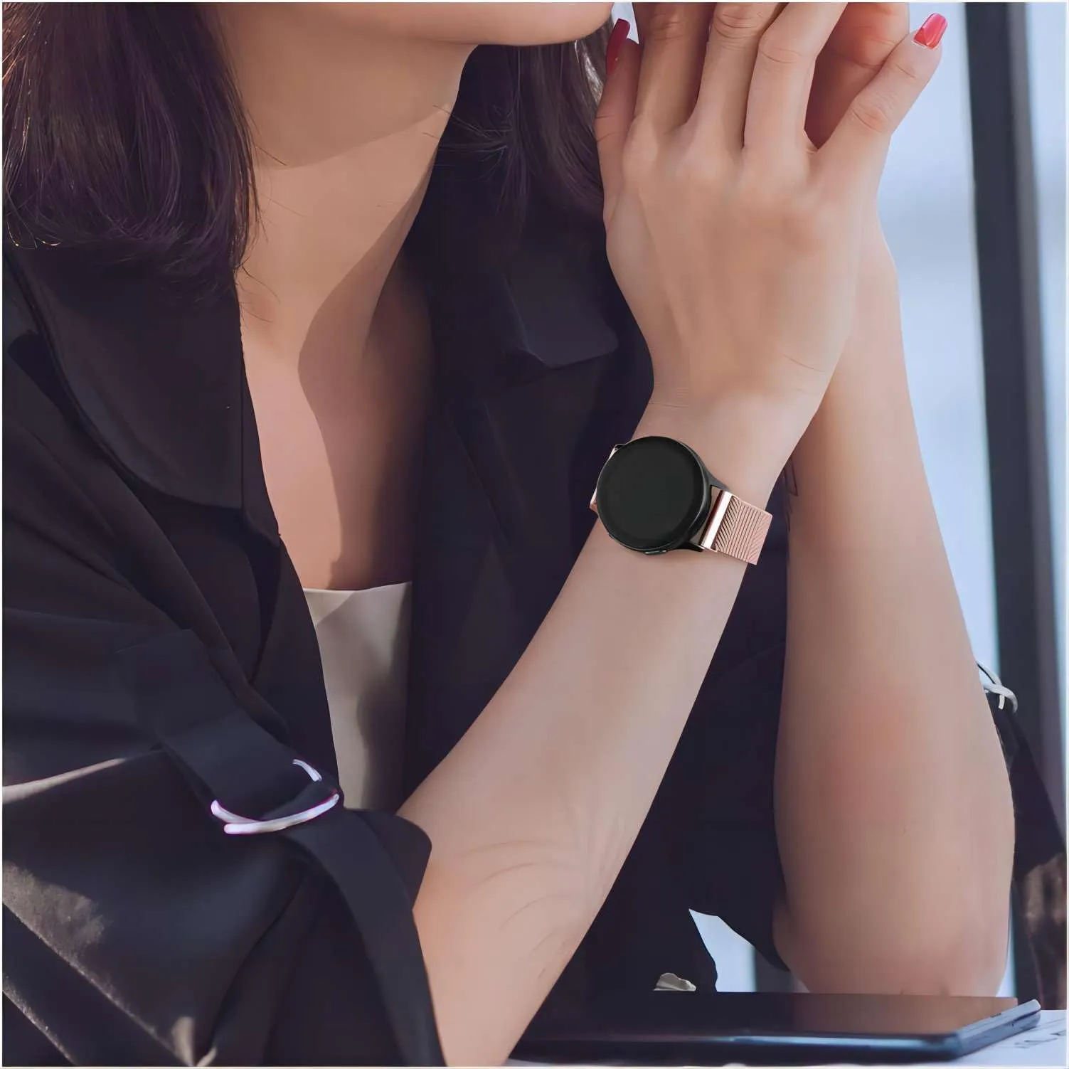 KUBFDL Cinturino di ricambio per smartwatch, in acciaio inox, 14 mm, 16 mm, 18 mm, 20 mm, 22 mm, 24 mm, chiusura magnetica, chiusura rapida, per uomo e donna, 20mm, Acciaio inossidabile, oro rosa - immagine 7