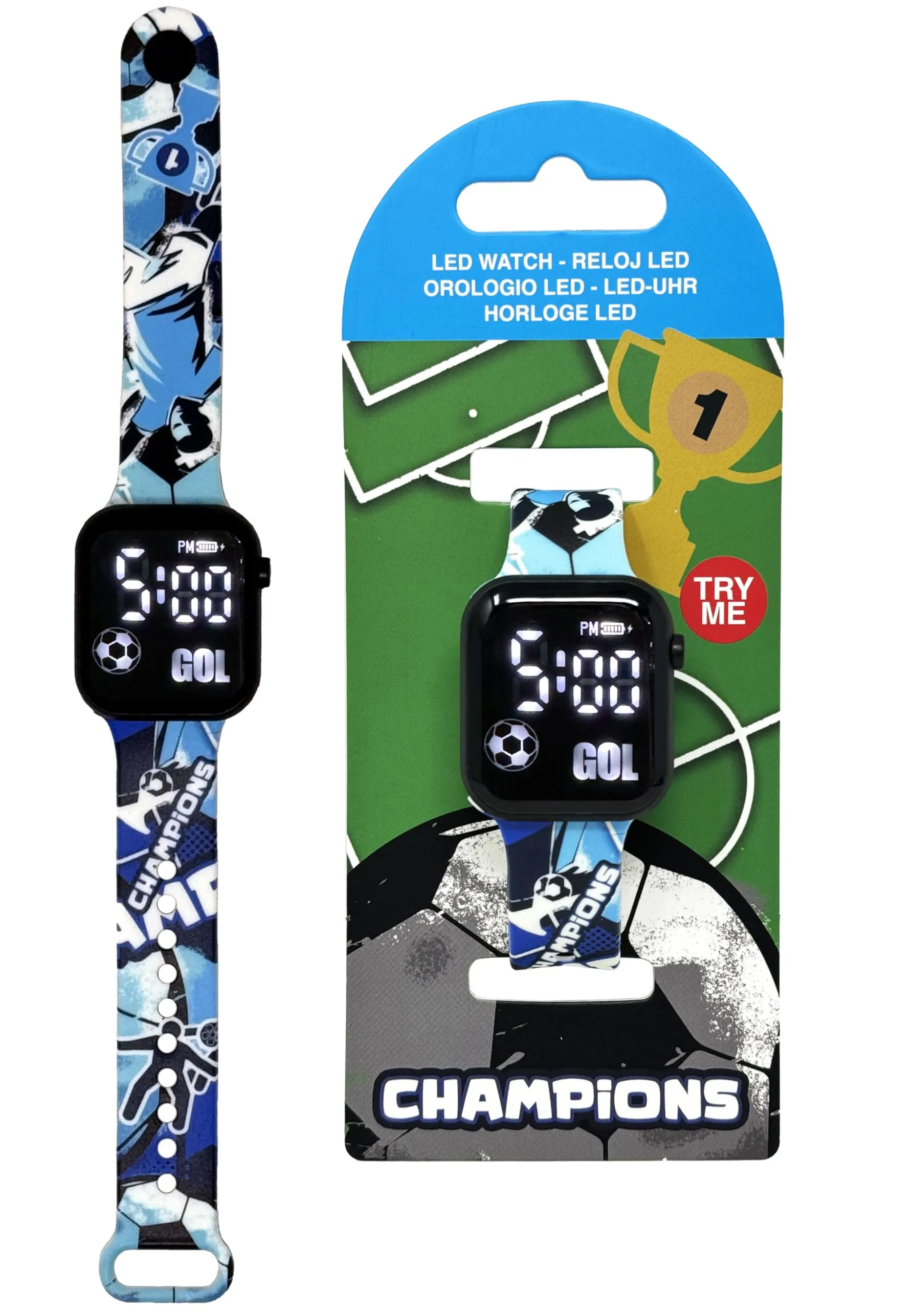 Julian Ross Champions Azzurro Orologio da Polso Digitale Led per Bambini e Ragazzi, Formato 12 Ore, Gol, Calciatore, Pallone, Tifosi Napoli - immagine 2