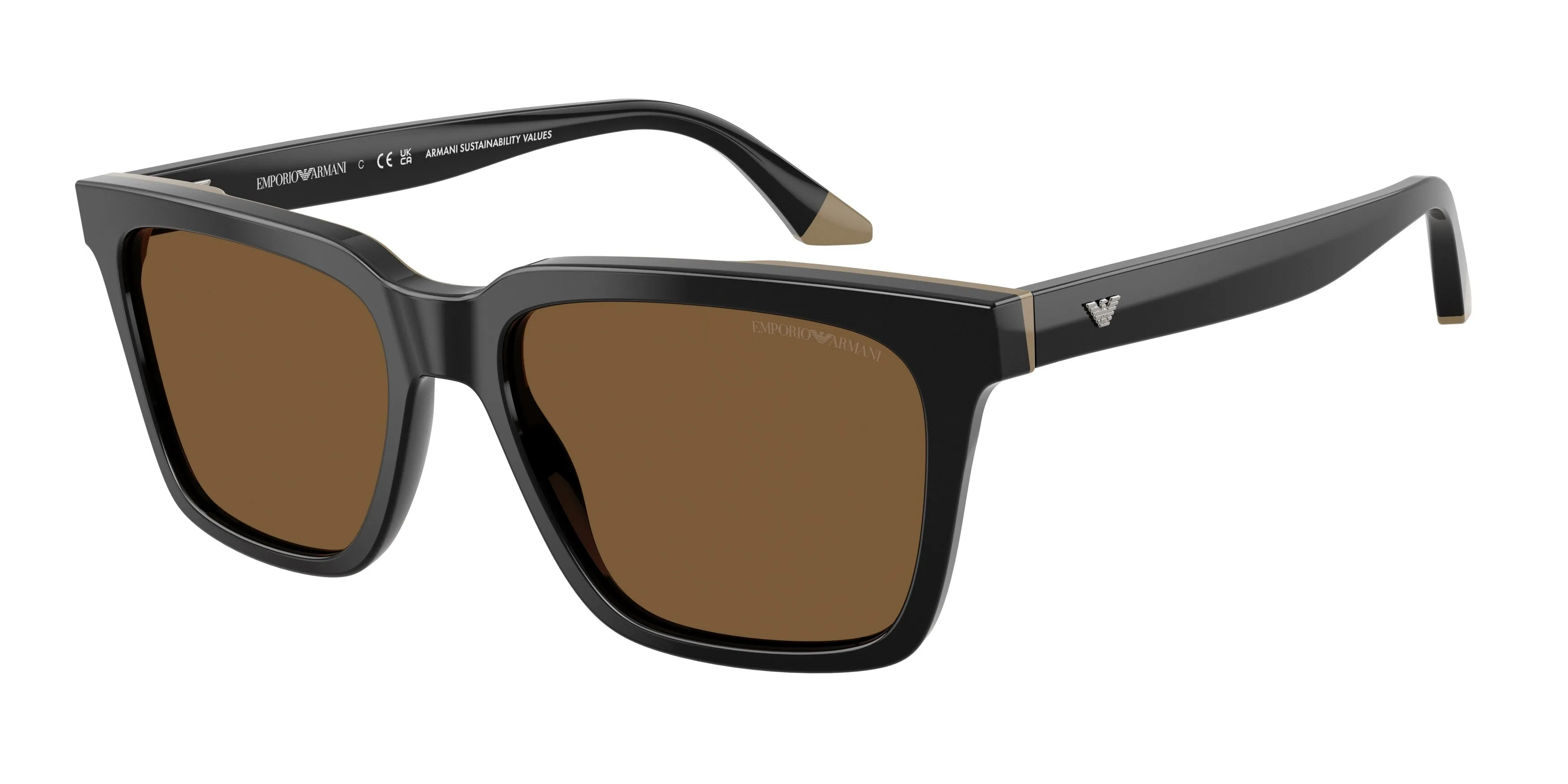 Emporio Armani EA4260 631373 Occhiali da sole Acetato Nero Marrone Squadrata Normale - immagine 1