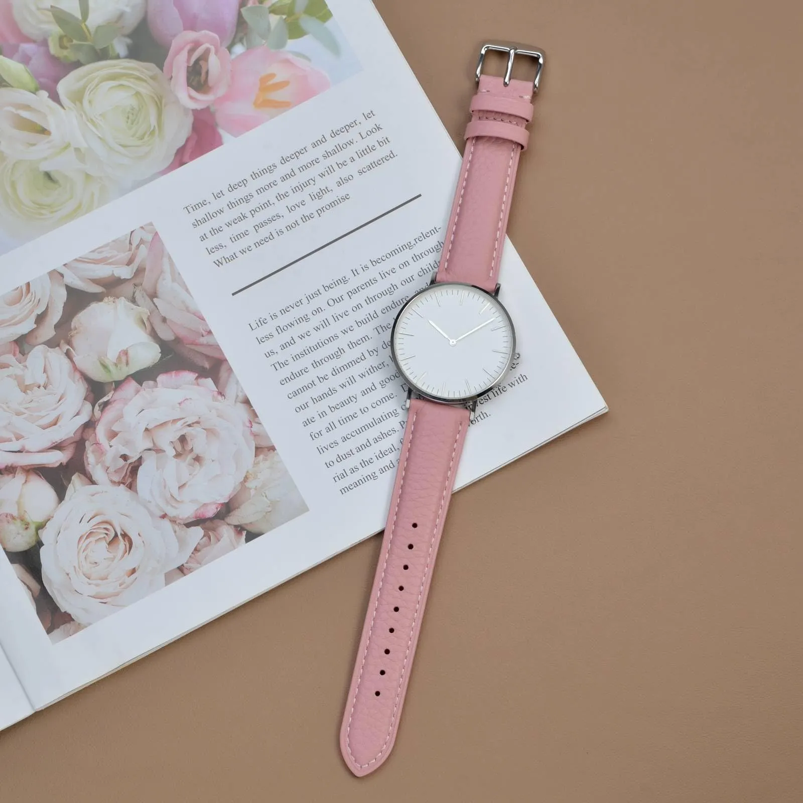 ANNEFIT Cinturino 16mm, Cinturini di Ricambio per Uomo e Donna, Imbottito Testurizzato Pelle a Sgancio Rapido (Rosa) - immagine 6
