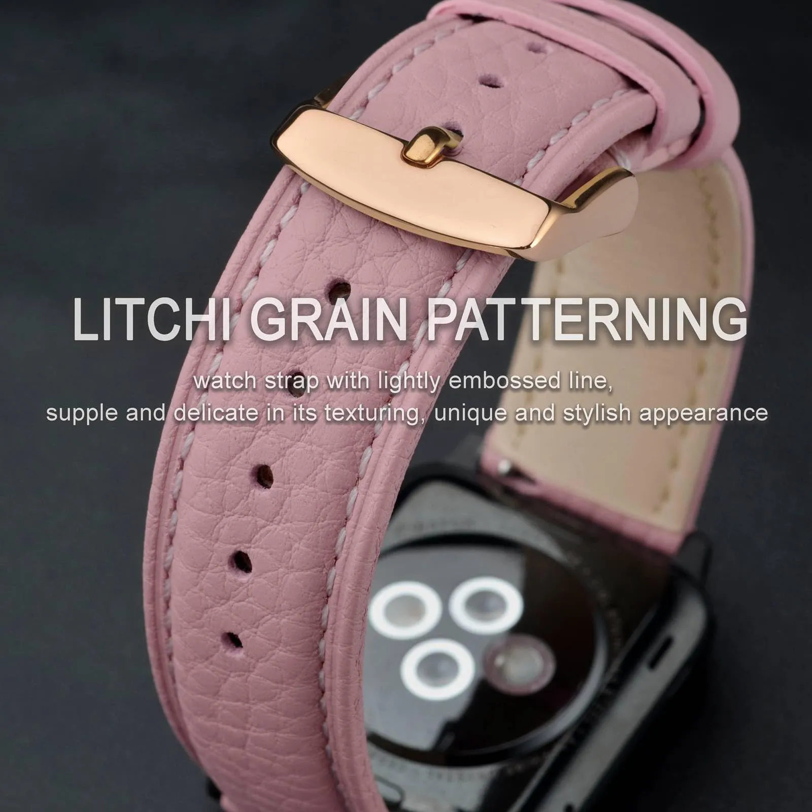 ANNEFIT Cinturino 16mm, Cinturini di Ricambio per Uomo e Donna con Fibbia Oro Rosa, Imbottito Testurizzato Pelle a Sgancio Rapido (Rosa) - immagine 4