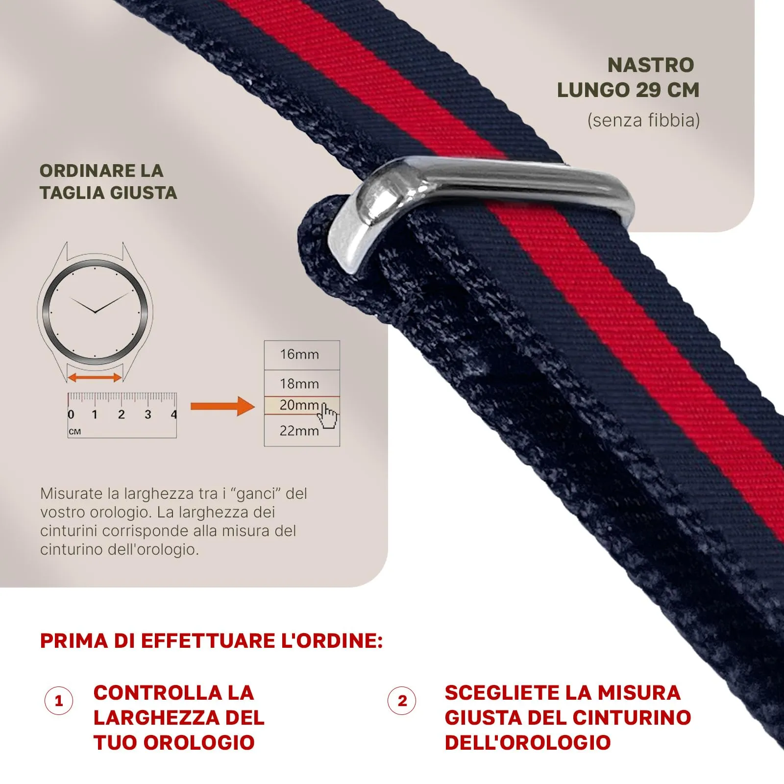 Cinturino NATO G10 in nylon militare - Blu navy e rosso, 20 mm - immagine 6