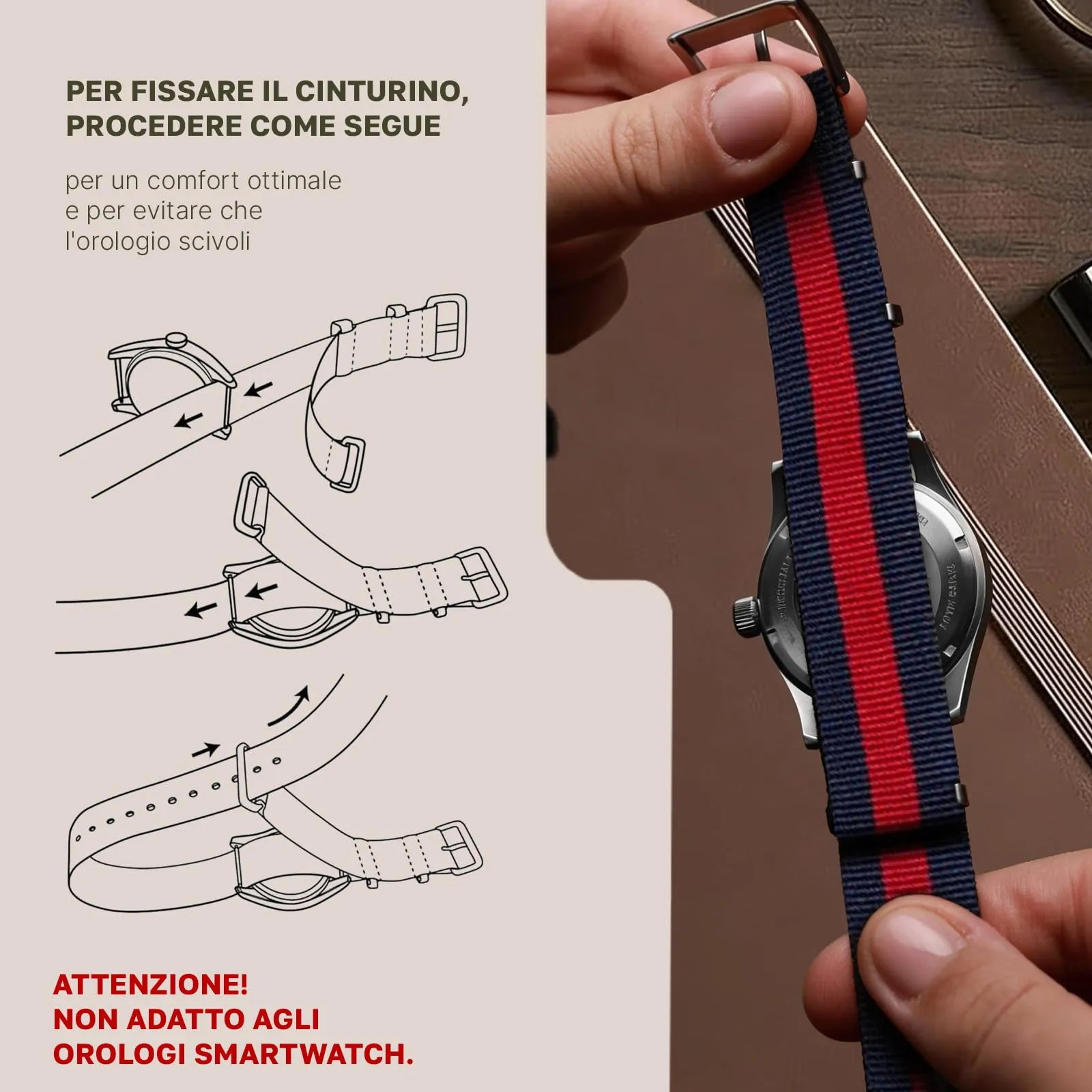 Cinturino NATO G10 in nylon militare - Blu navy e rosso, 20 mm - immagine 7