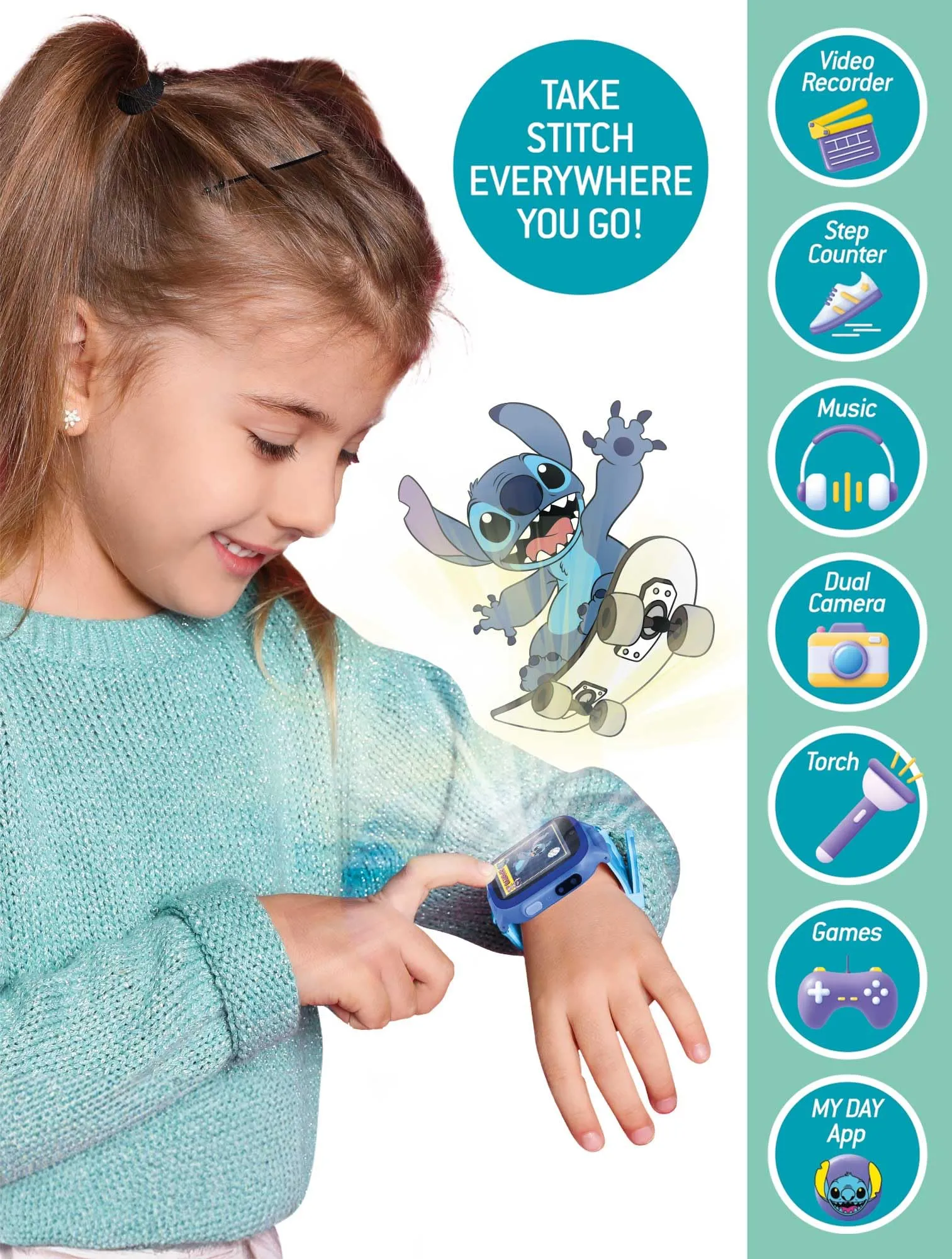 Montre Éducative - HI TECH - STITCH - Cadrans personnalisables, 5 Jeux interactifs - immagine 4