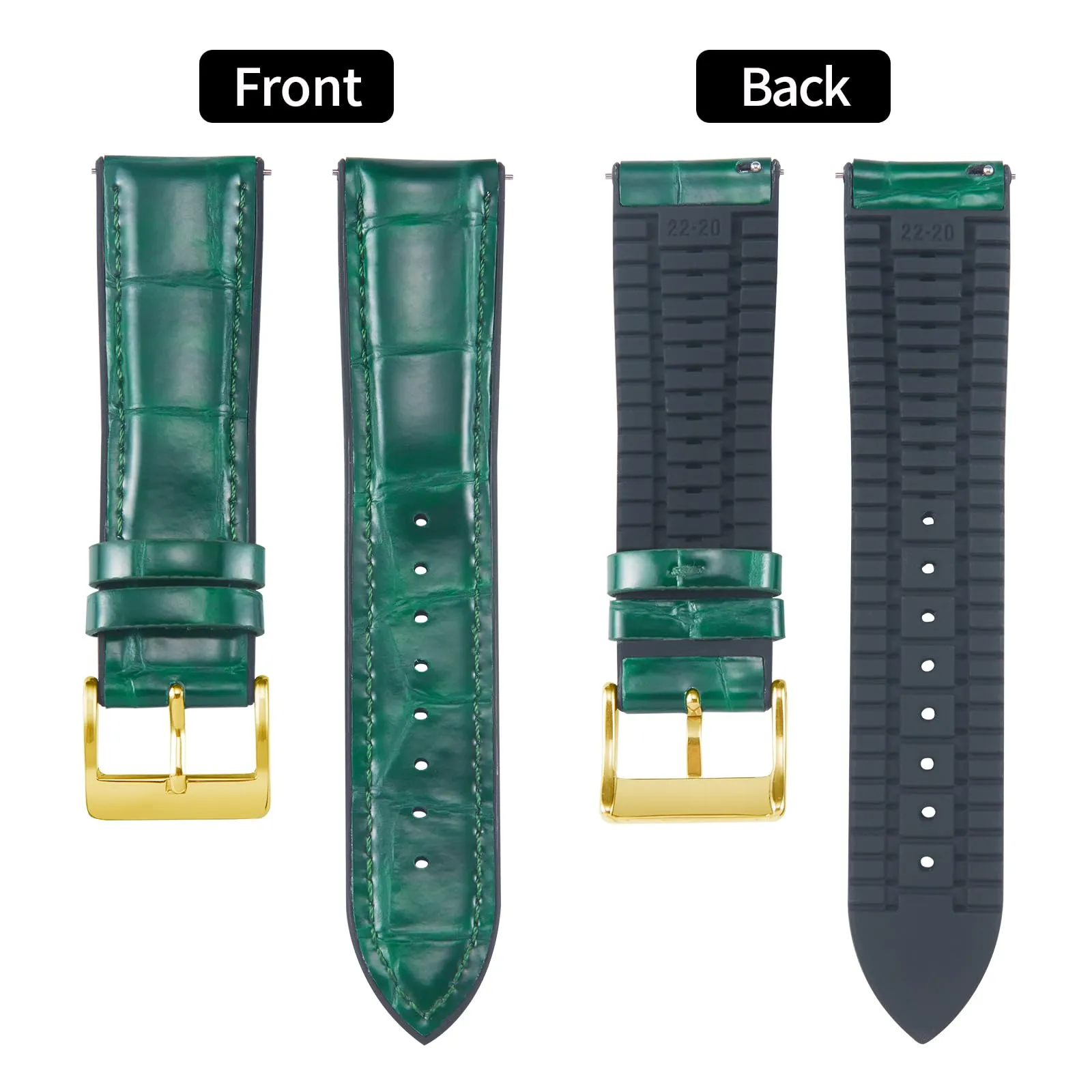 BINLUN Cinturino per Orologio in Pelle 22mm 21mm 20mm 19mm 18mm 16mm 14mm Pelle Modello Alligatore e Silicone Ibrido Cinturini di Ricambio Retrò Cinturino a Sgancio Rapido per Uomo Donna(19mm,Verde) - immagine 2