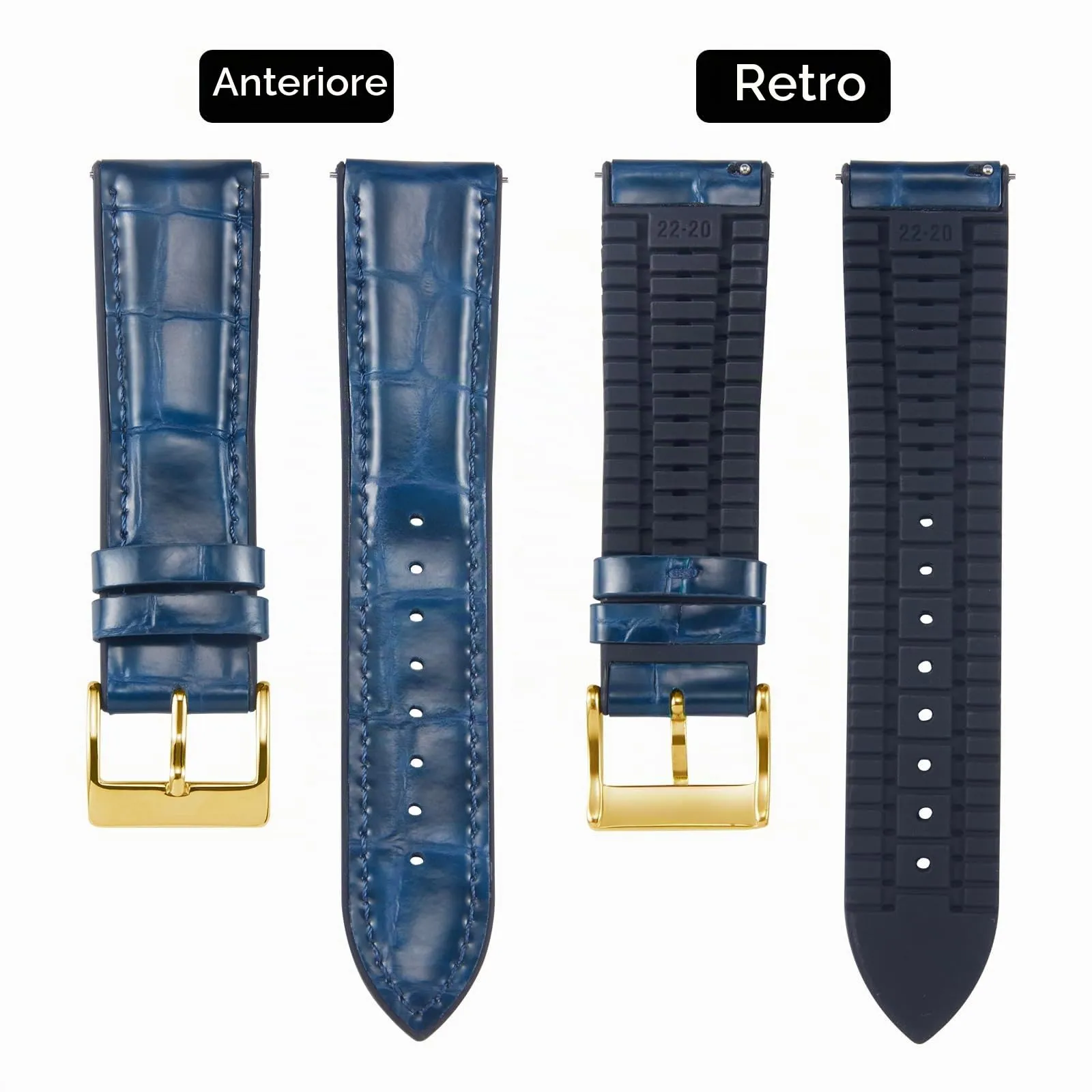 BINLUN Cinturino per Orologio in Pelle 22mm 21mm 20mm 19mm 18mm 16mm 14mm Pelle Modello Alligatore e Silicone Ibrido Cinturini di Ricambio Retrò Cinturino a Sgancio Rapido per Uomo Donna(18mm,Blu) - immagine 2