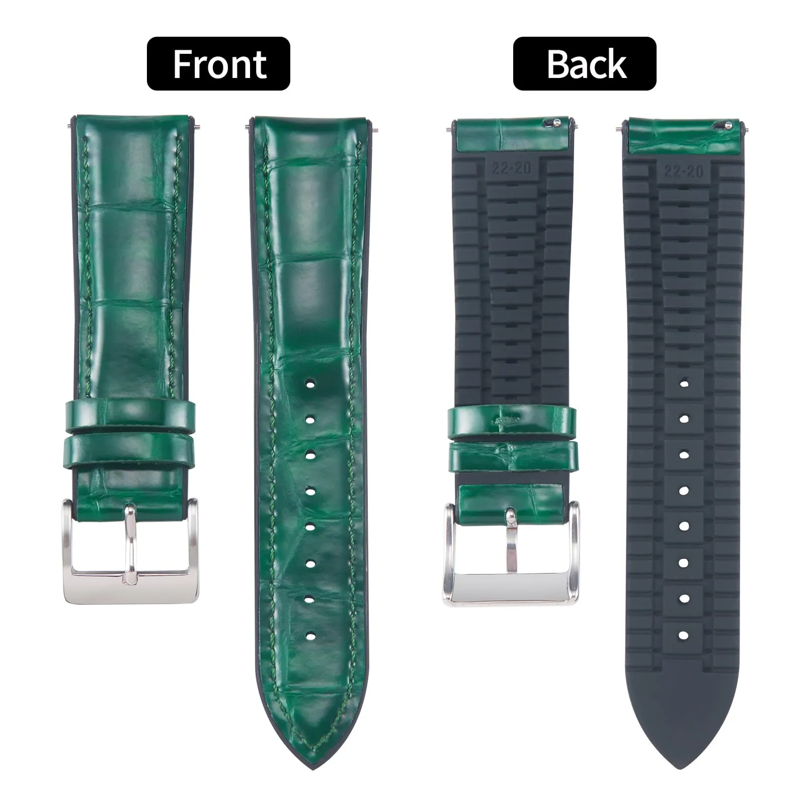 BINLUN Cinturino per Orologio in Pelle 22mm 21mm 20mm 19mm 18mm 16mm 14mm Pelle Modello Alligatore e Silicone Ibrido Cinturini di Ricambio Retrò Cinturino a Sgancio Rapido per Uomo Donna(22mm,Verde) - immagine 2
