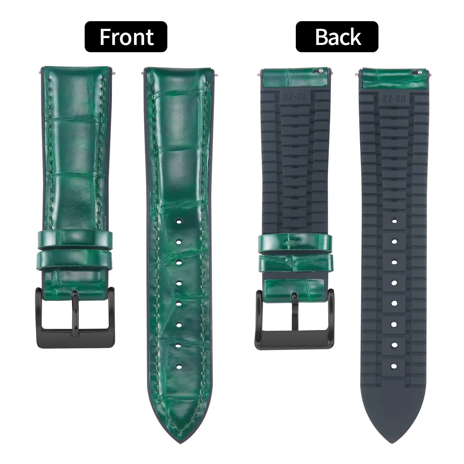 BINLUN Cinturino per Orologio in Pelle 22mm 21mm 20mm 19mm 18mm 16mm 14mm Pelle Modello Alligatore e Silicone Ibrido Cinturini di Ricambio Retrò Cinturino a Sgancio Rapido per Uomo Donna(14mm,Verde) - immagine 2