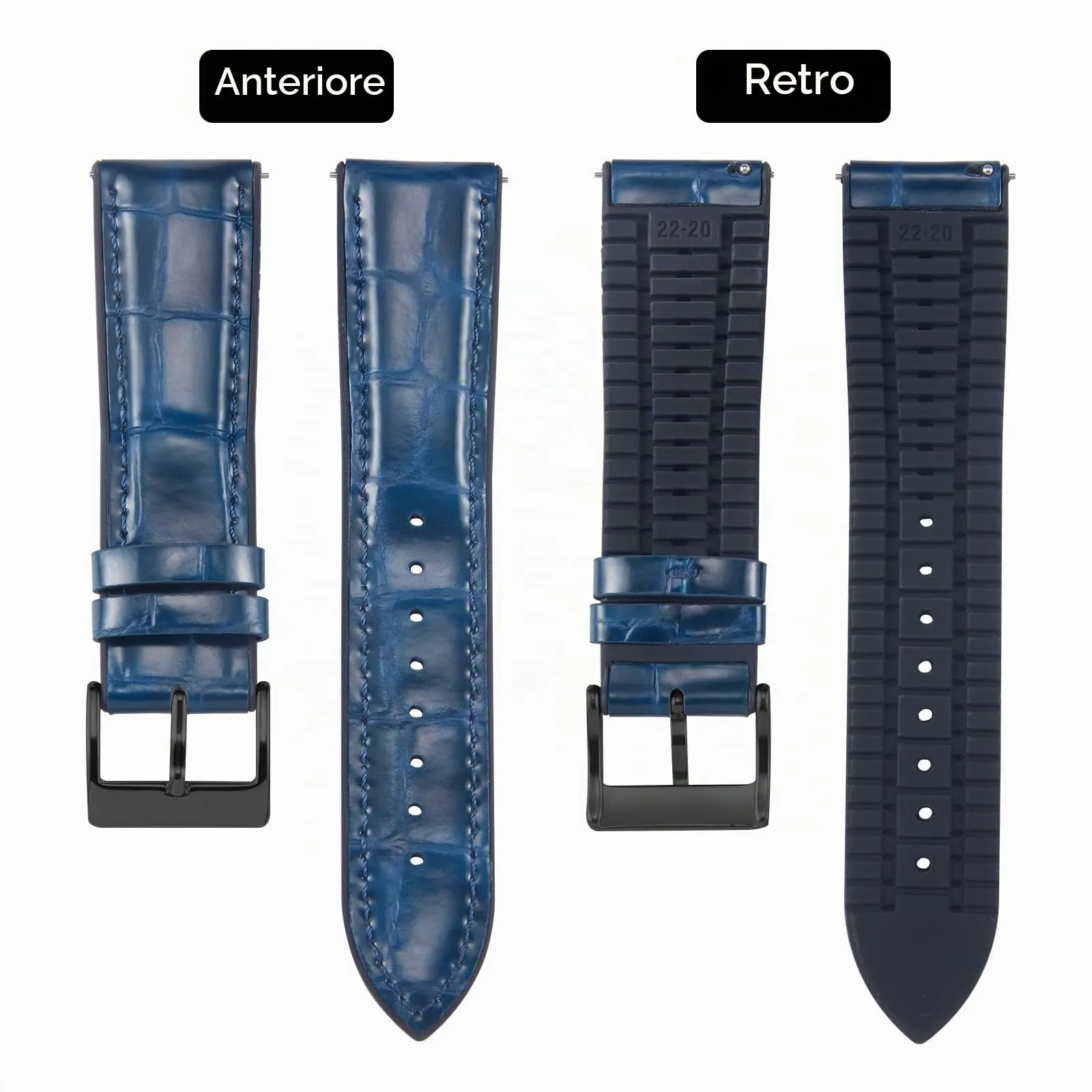 BINLUN Cinturino per Orologio in Pelle 22mm 21mm 20mm 19mm 18mm 16mm 14mm Pelle Modello Alligatore e Silicone Ibrido Cinturini di Ricambio Retrò Cinturino a Sgancio Rapido per Uomo Donna(18mm,Blu) - immagine 2