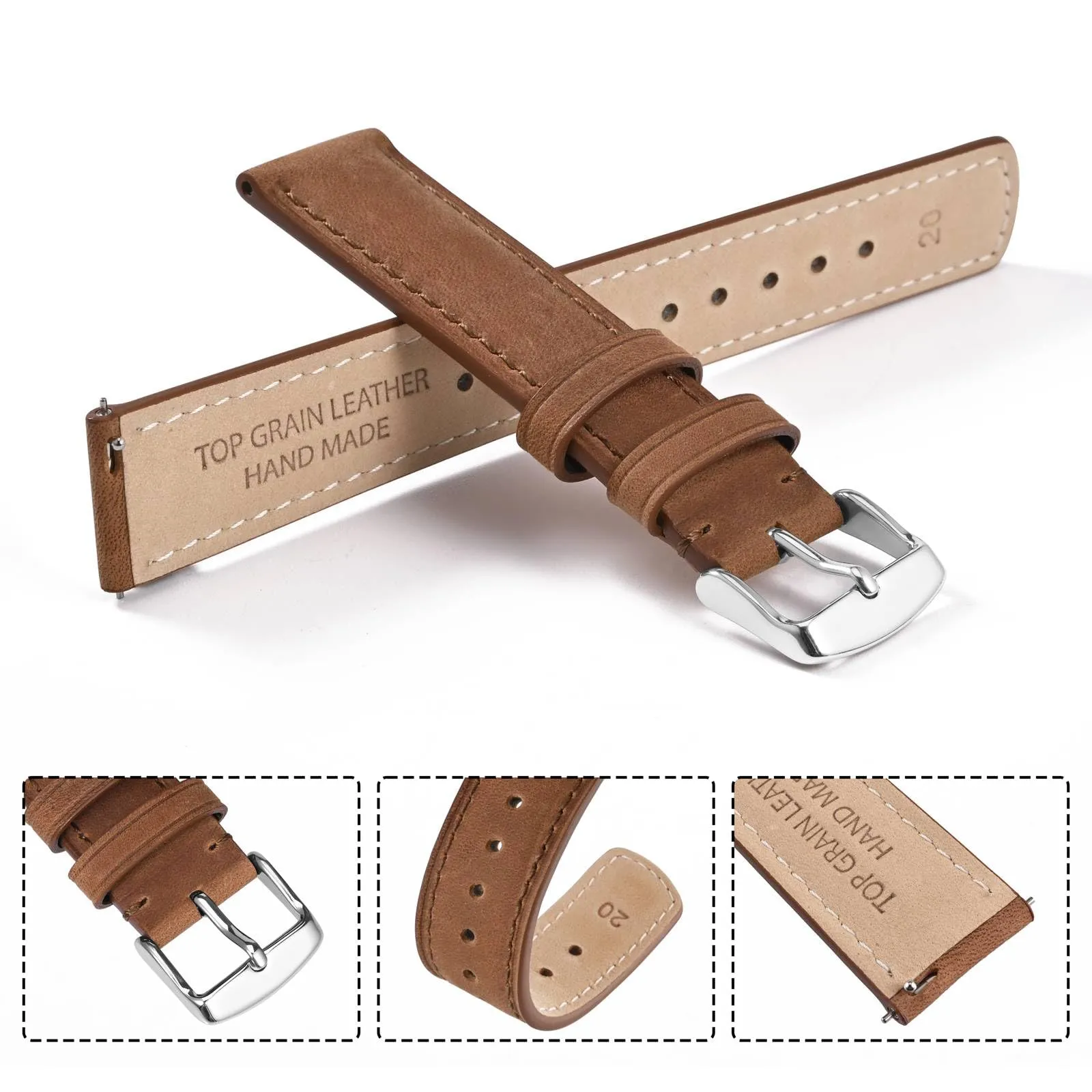 Ayadoo 20mm marrone caramello genuino cinturino in pelle, rilasciare rapidamente primavera Bar Band per le donne uomini - immagine 4