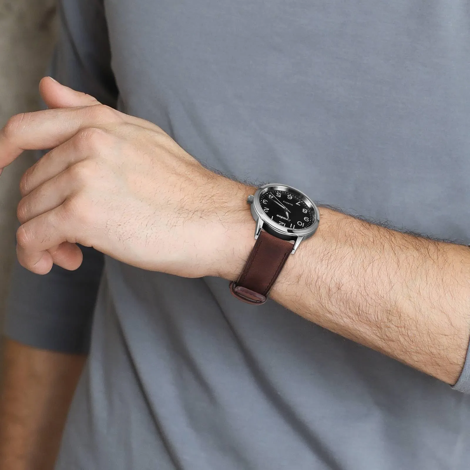 Ayadoo 22mm marrone scuro genuino cinturino in pelle, rilasciare rapidamente primavera Bar Band per le donne uomini - immagine 2