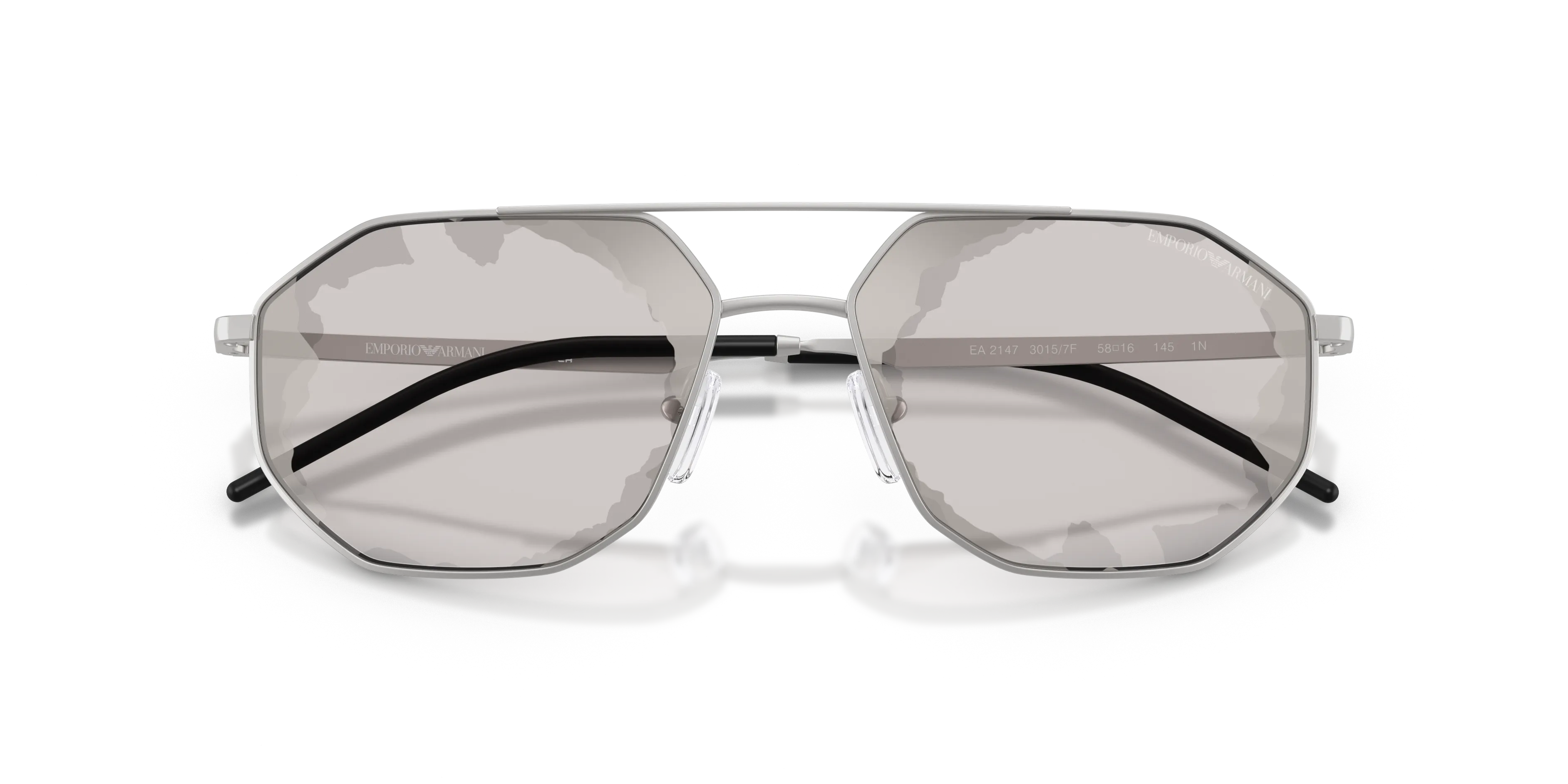 Emporio Armani EA2147 30157F Occhiali da sole Metallo Argento Nero Geometrica Normale Specchiato - immagine 2