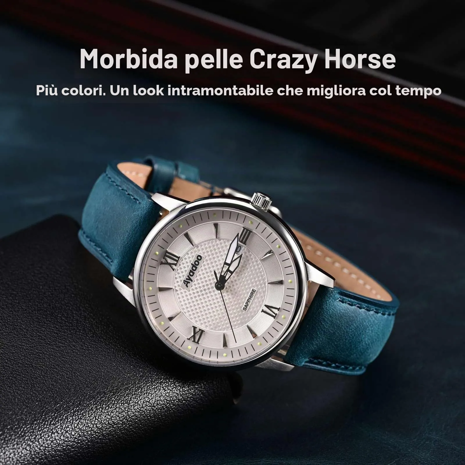 Ayadoo 22mm blu genuino cinturino in pelle, rilasciare rapidamente primavera Bar Band per le donne uomini - immagine 3