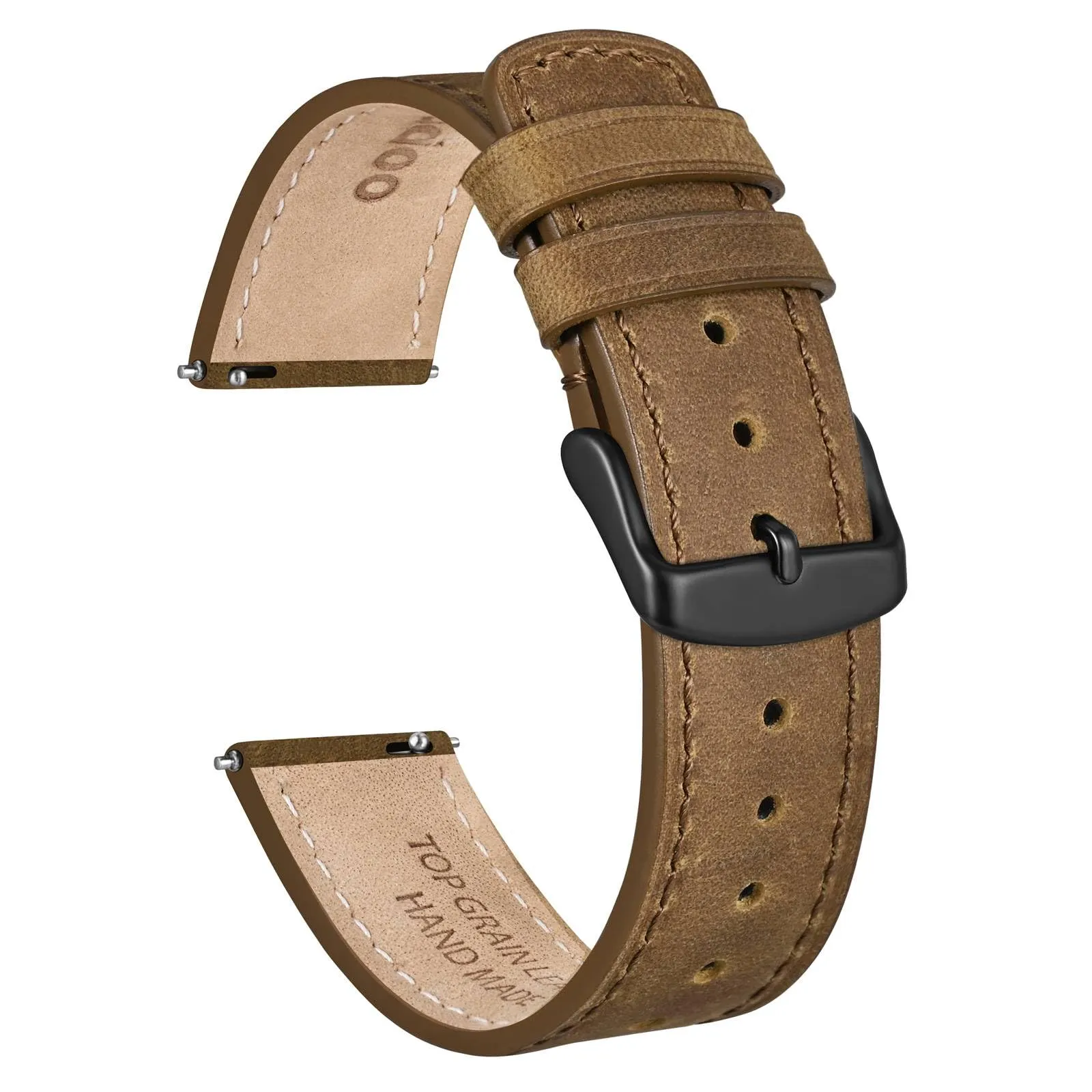 Ayadoo Cinturino per orologio in pelle di cavallo pazzo per uomo e donna, cinturino di ricambio vintage a sgancio rapido da 18 mm, 20 mm, 22 mm, con acciaio inossidabile, 18mm, Pelle - immagine 1