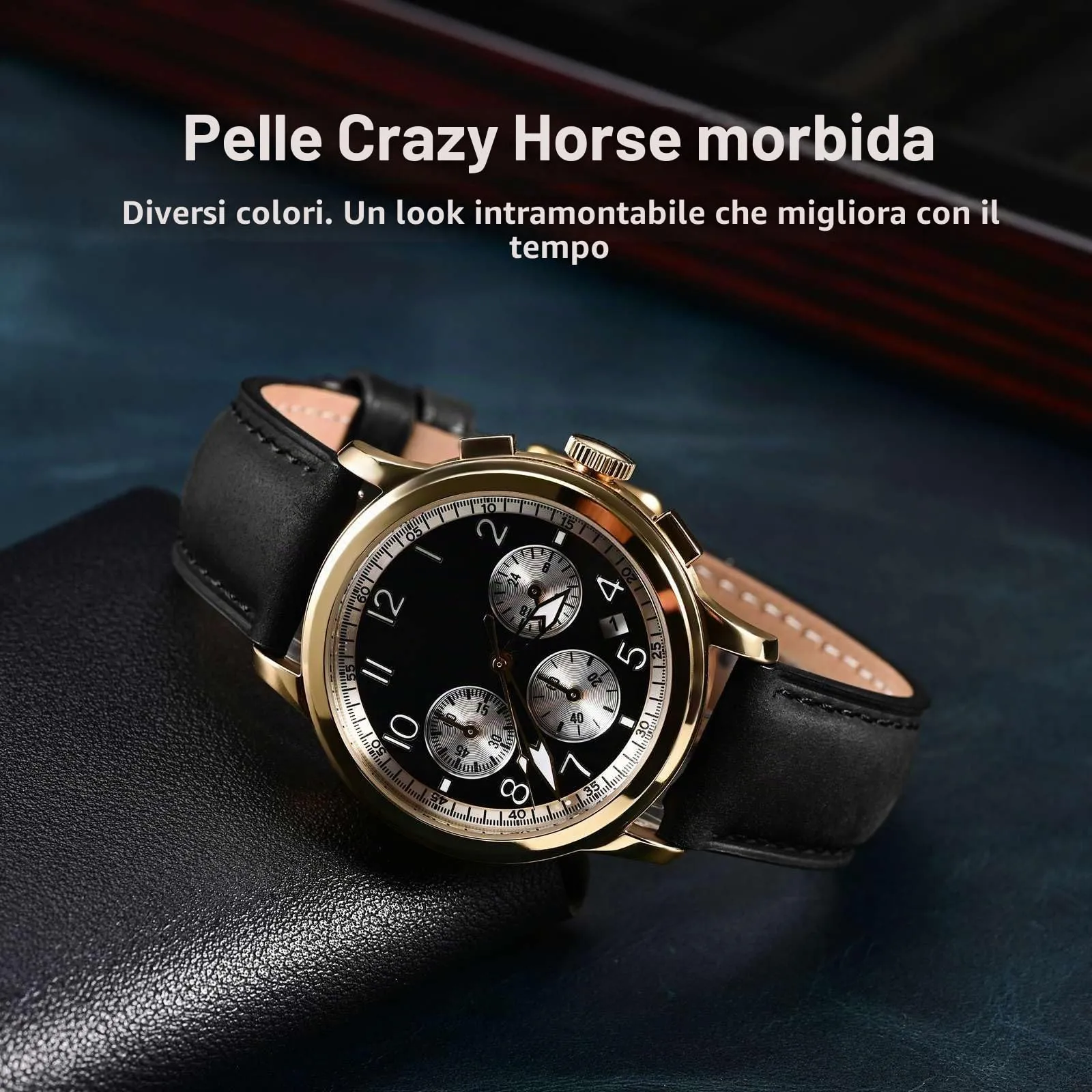 Ayadoo Crazy Horse - Cinturino in pelle per uomini e donne, 18 mm, 20 mm, 22 mm, cinturino di ricambio a sgancio rapido vintage con acciaio inossidabile, 22mm, Vintage - immagine 3