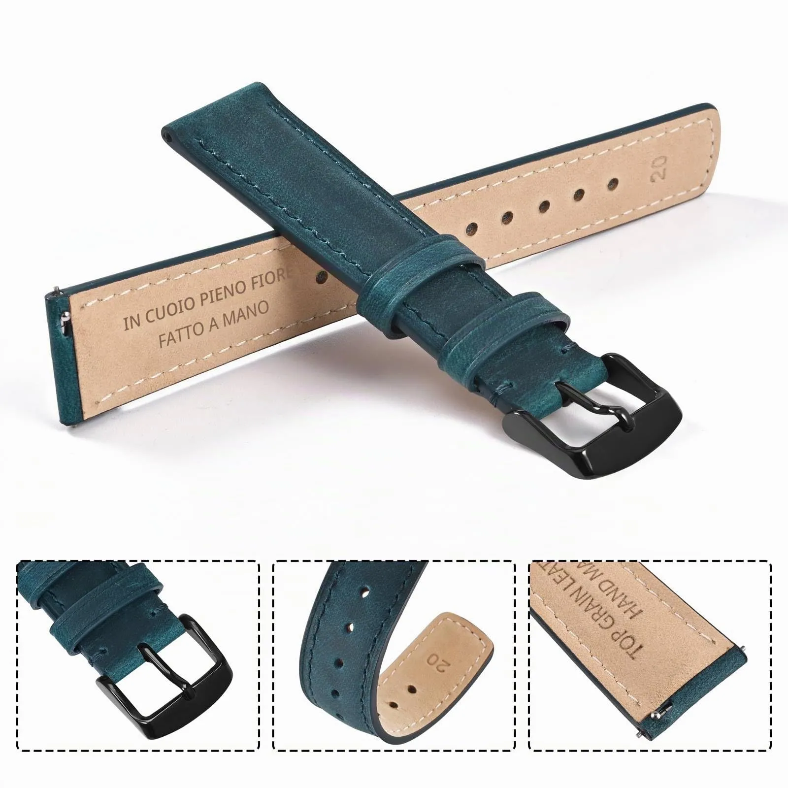 Ayadoo 22mm blu genuino cinturino in pelle, rilasciare rapidamente primavera Bar Band per le donne uomini - immagine 4