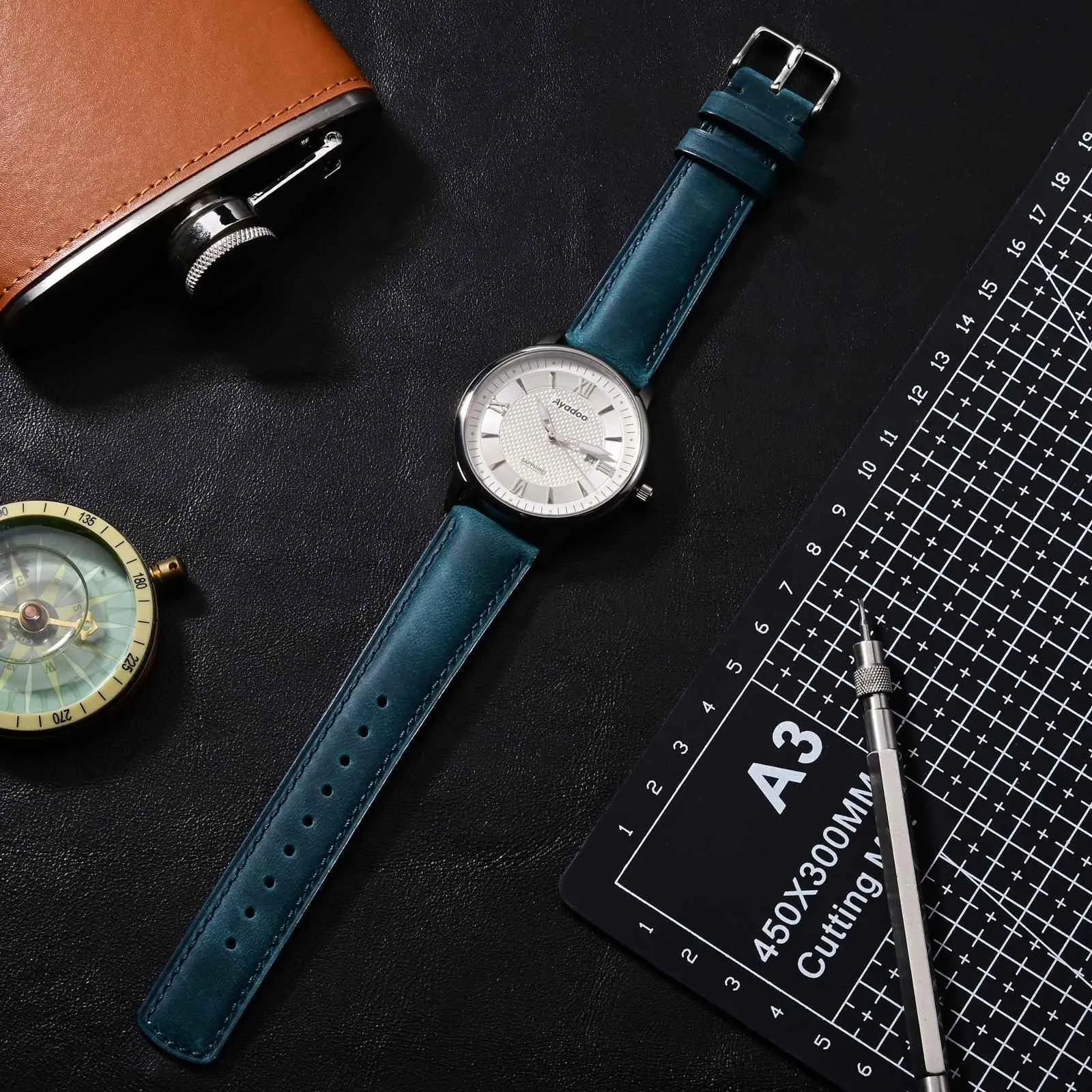 Ayadoo 22mm blu genuino cinturino in pelle, rilasciare rapidamente primavera Bar Band per le donne uomini - immagine 7