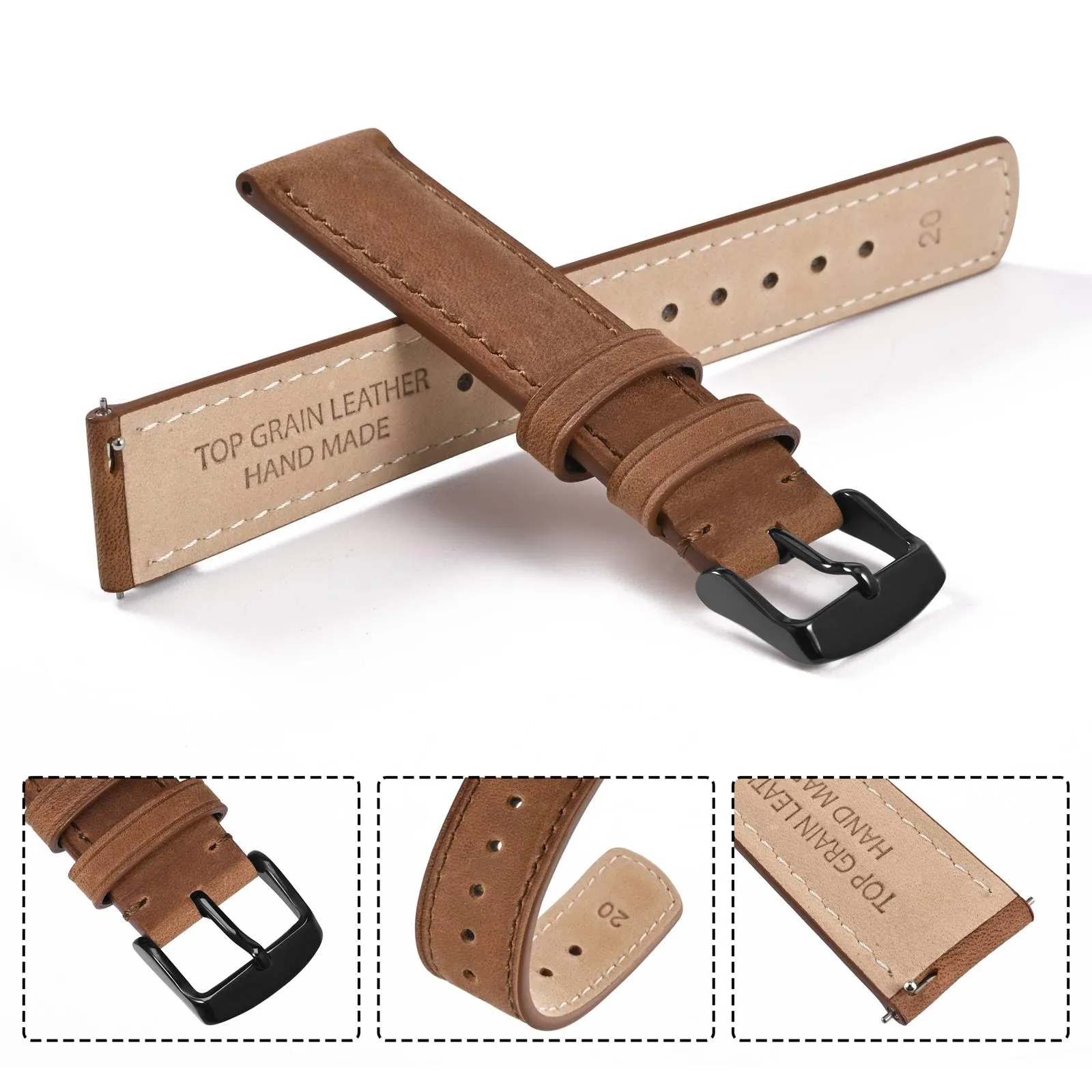 Ayadoo 20mm marrone caramello genuino cinturino in pelle, rilasciare rapidamente primavera Bar Band per le donne uomini - immagine 4
