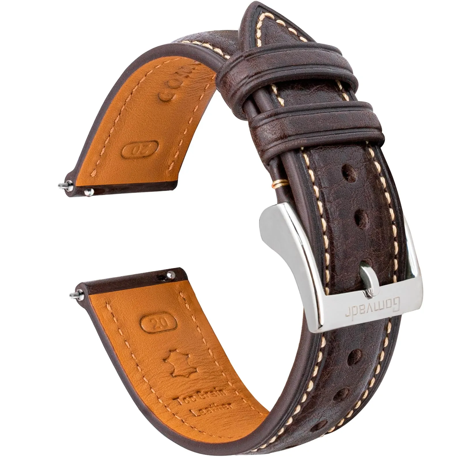 Gomvadr Cinturino in pelle per orologio con pelle conciata al vegetale, 20 mm, 16 18 19 20 XL 21 22 XXL Cinturini di ricambio a sgancio rapido, 22mm-XXL, Pelle, Nessuna pietra preziosa - immagine 3