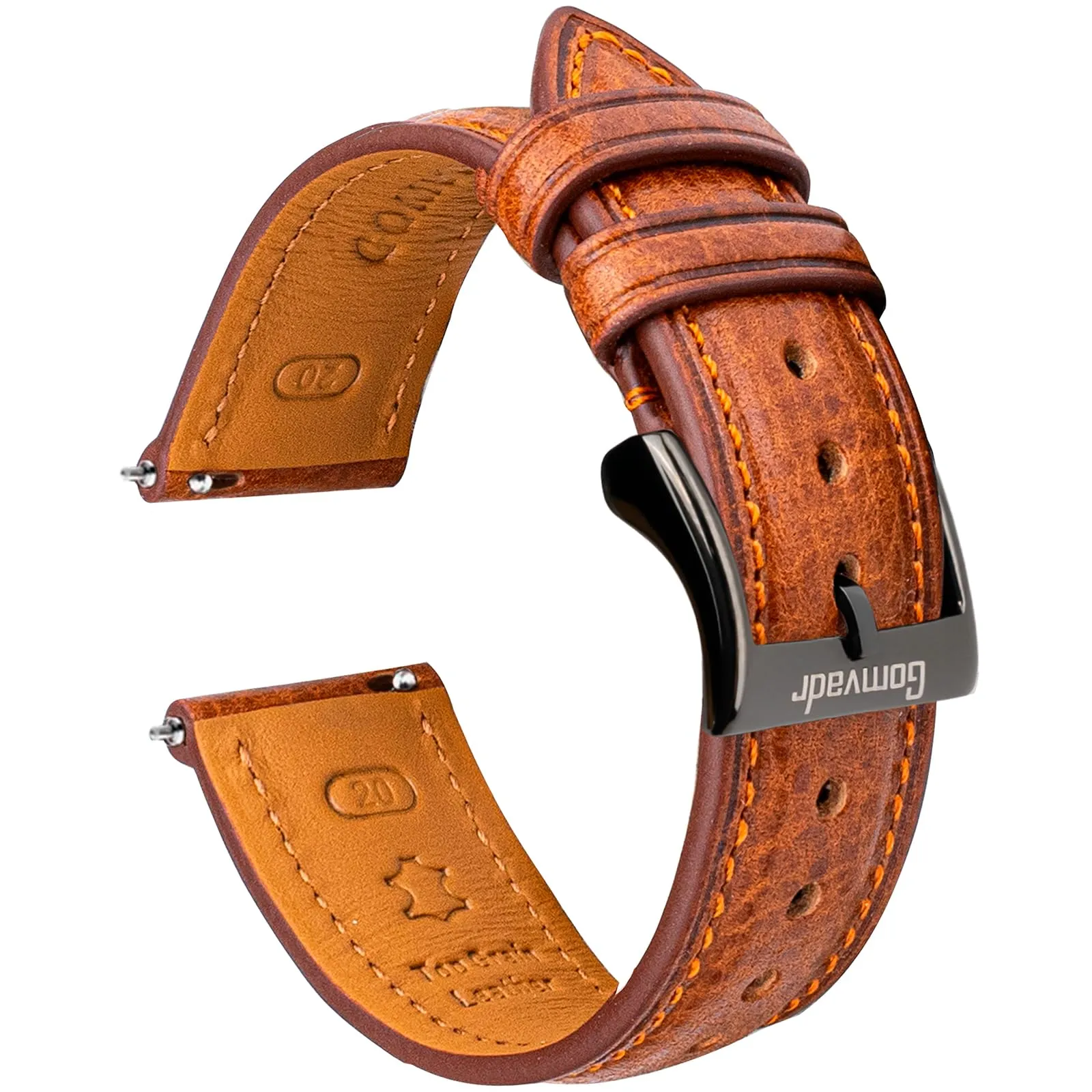 Gomvadr Cinturino in pelle per orologio con pelle conciata al vegetale, 20 mm, 16 18 19 20 XL 21 22 XXL Cinturini di ricambio a sgancio rapido, 21mm, Pelle, Nessuna pietra preziosa - immagine 3