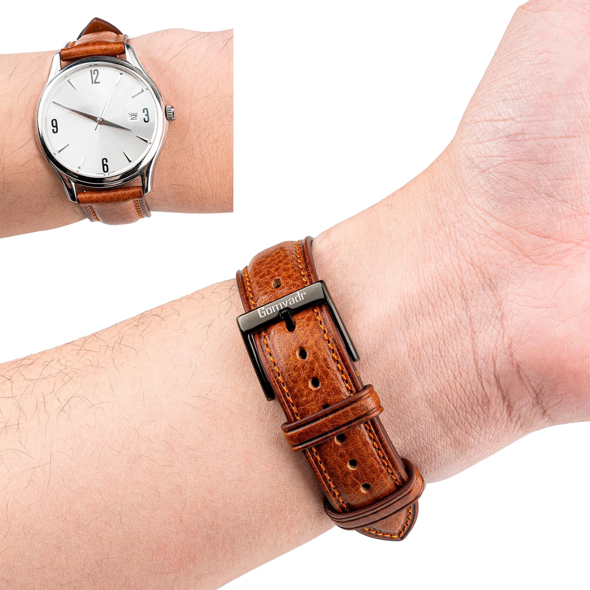 Gomvadr Cinturino in pelle per orologio con pelle conciata al vegetale, 20 mm, 16 18 19 20 XL 21 22 XXL Cinturini di ricambio a sgancio rapido, 21mm, Pelle, Nessuna pietra preziosa - immagine 5