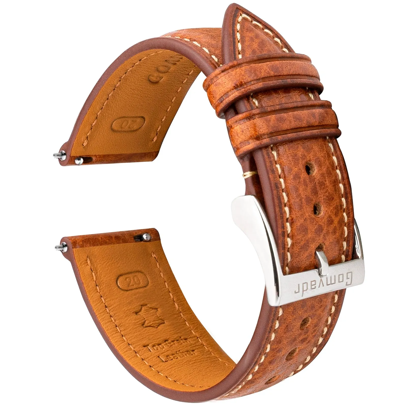 Gomvadr Cinturino in pelle di cuoio vegetale, cinturino per orologio da 20 mm, 16 18 19 20 XL 21 22 XXL a sgancio rapido, 19mm, Moderno - immagine 3