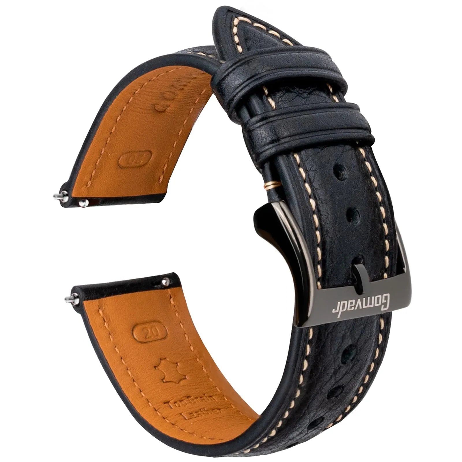 Gomvadr Cinturino in pelle per orologio con pelle conciata al vegetale, 20 mm, 16 18 19 20 XL 21 22 XXL Cinturini di ricambio a sgancio rapido, 18 mm, Pelle, Nessuna pietra preziosa - immagine 3