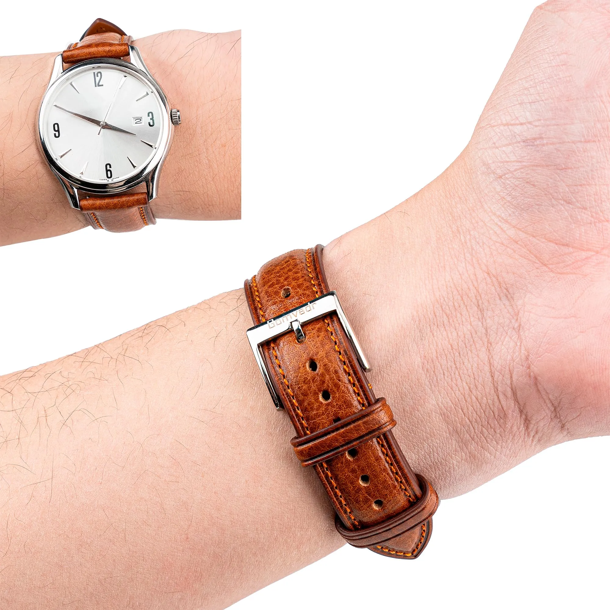 Gomvadr, cinturino per orologio in pelle conciata vegetale - 20 mm - 16 18 19 20 XL 21 22 XXL - Cinturino di ricambio a sgancio rapido, 20mm, Pelle - immagine 5