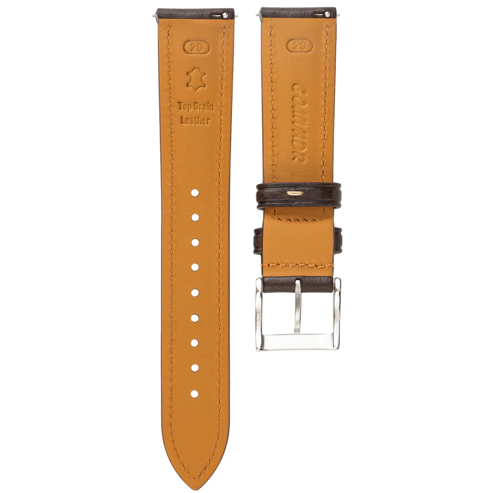 Gomvadr - Cinturino per orologio in pelle italiana toscana, concia naturale al vegetale, in vera pelle di grano superiore, misure: 16 mm, 18 mm, 19 mm, 20 mm, 21 mm, 22 mm, XL, XXL, per uomo e donna - immagine 4