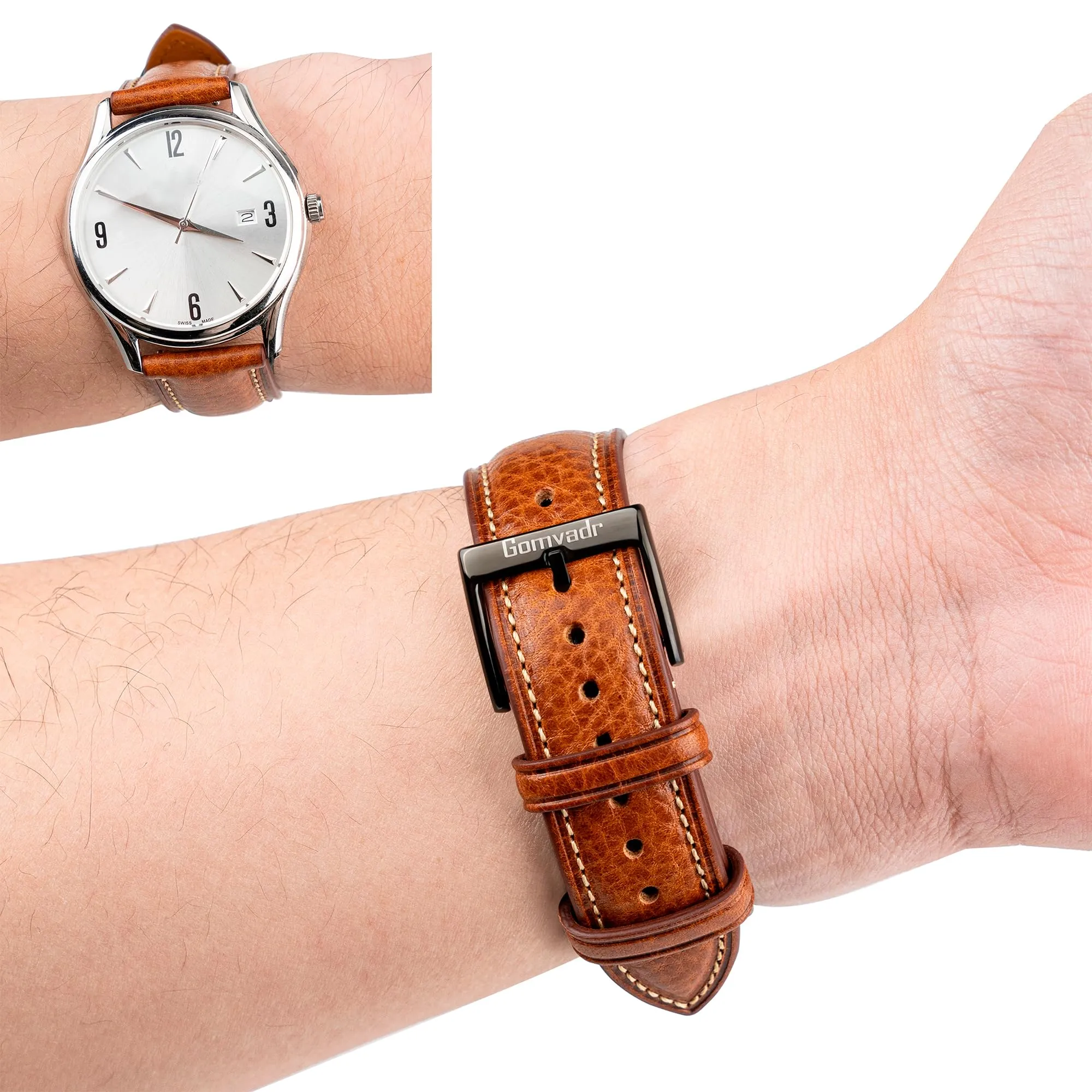 Gomvadr Cinturino per orologio in pelle conciata al vegetale, 20 mm, 18 mm, 19, 20 XL, 21, 22 XXL, a sgancio rapido, spesso e morbido, 20mm-Standard, Pelle - immagine 5