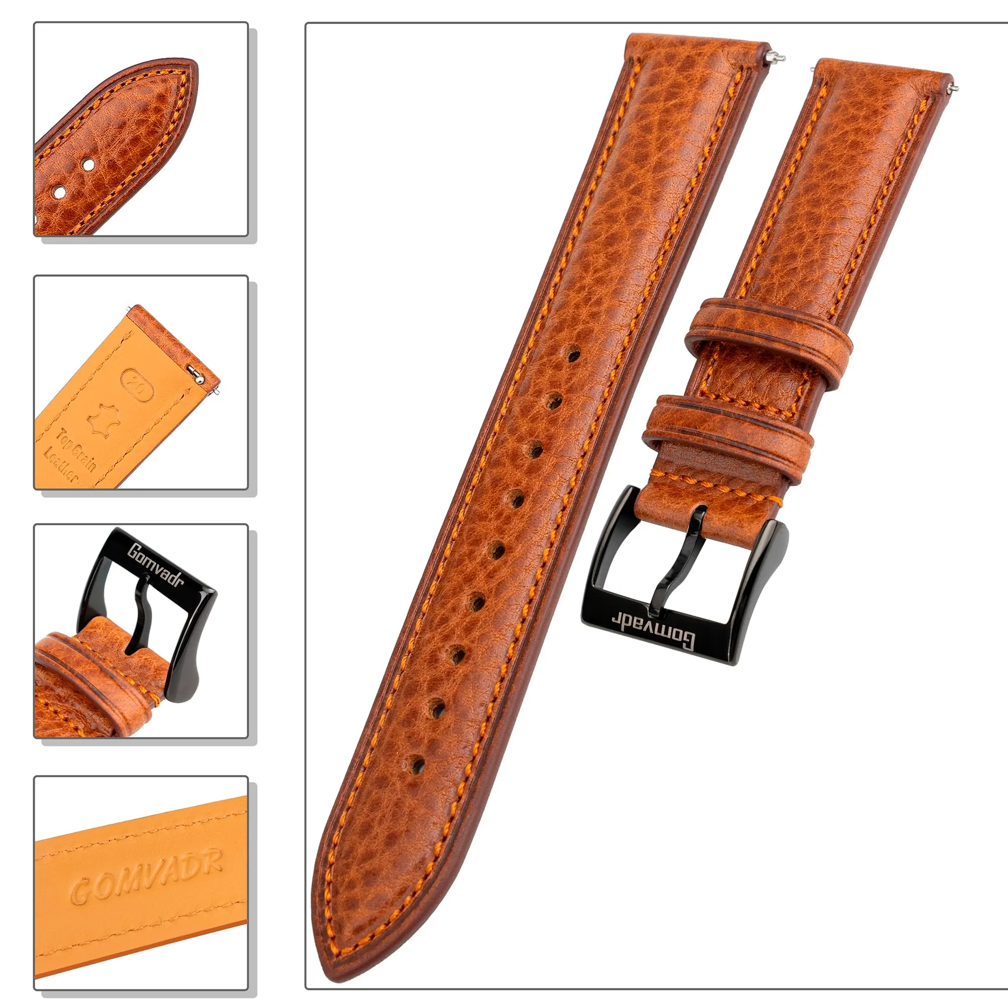 Gomvadr Cinturino in pelle per orologio con pelle conciata al vegetale, 20 mm, 16 18 19 20 XL 21 22 XXL Cinturini di ricambio a sgancio rapido, 22mm-XXL, Pelle, Nessuna pietra preziosa - immagine 8