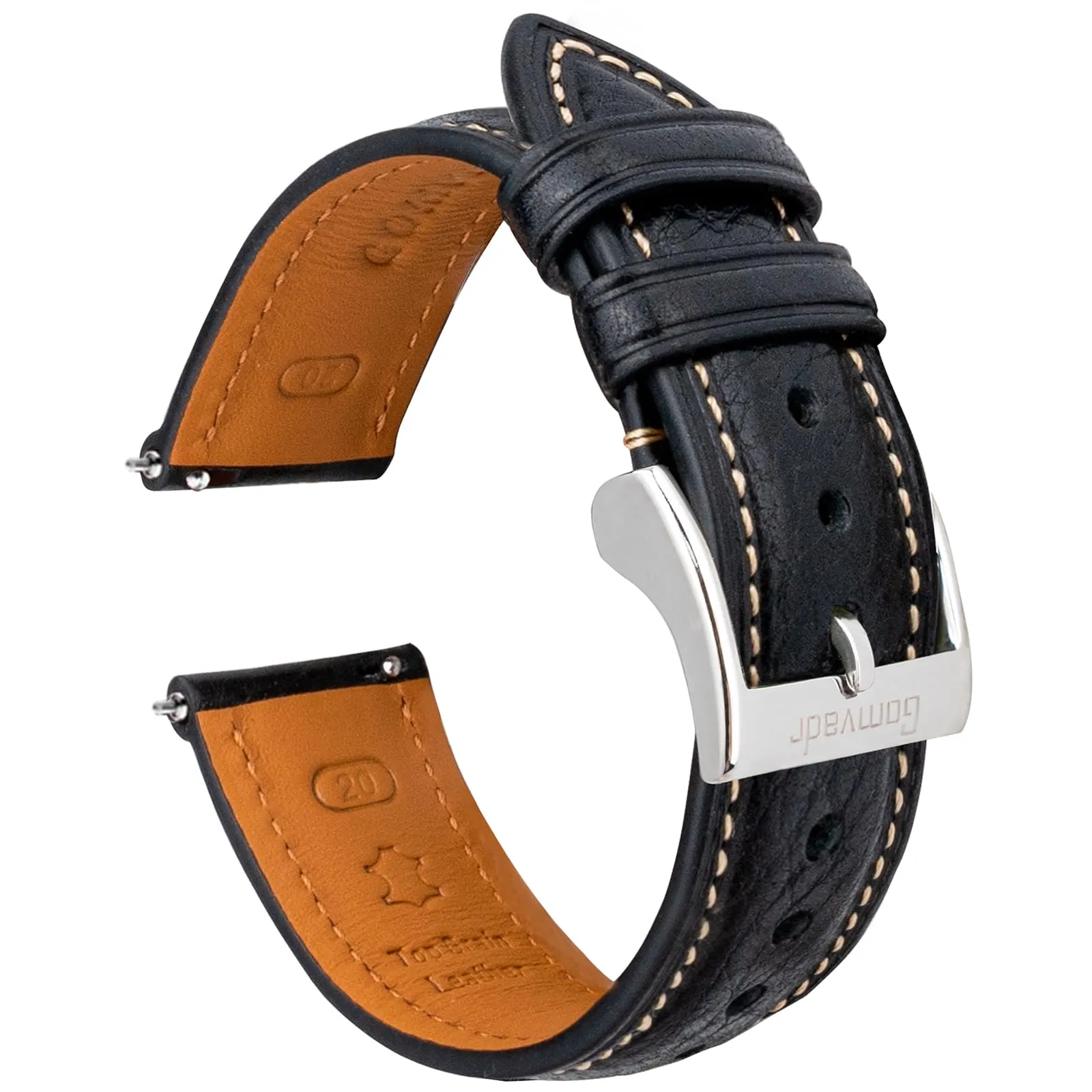 Gomvadr Cinturino in pelle conciata al vegetale, cinturino in pelle da 20 mm, cinturino in pelle 16 18 19 20 XL 21 22 XXL cinturino di ricambio con chiusura rapida, 21mm, Pelle, Senza pietre preziose - immagine 3