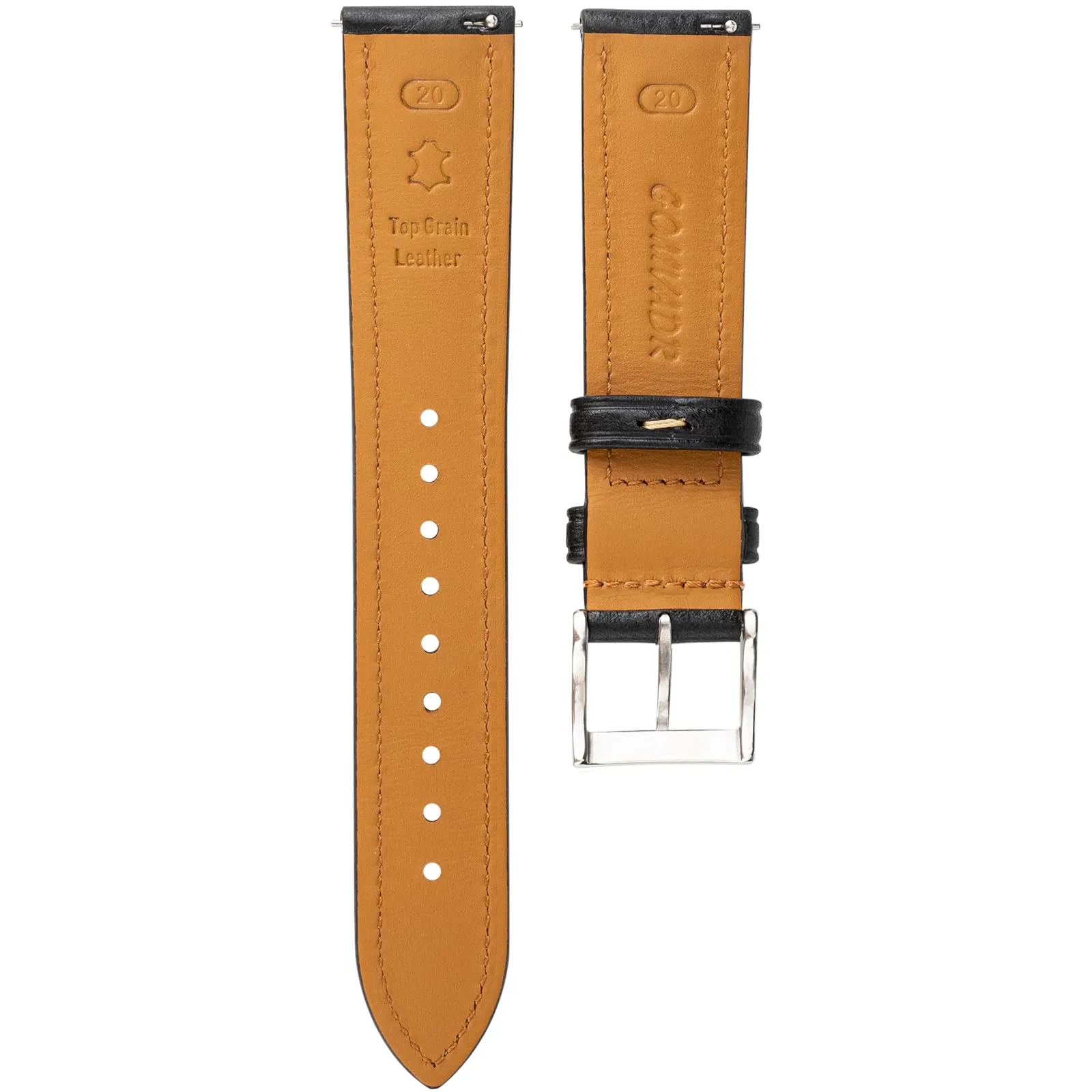 Gomvadr Cinturino in pelle conciata al vegetale, cinturino in pelle da 20 mm, cinturino in pelle 16 18 19 20 XL 21 22 XXL cinturino di ricambio con chiusura rapida, 21mm, Pelle, Senza pietre preziose - immagine 4