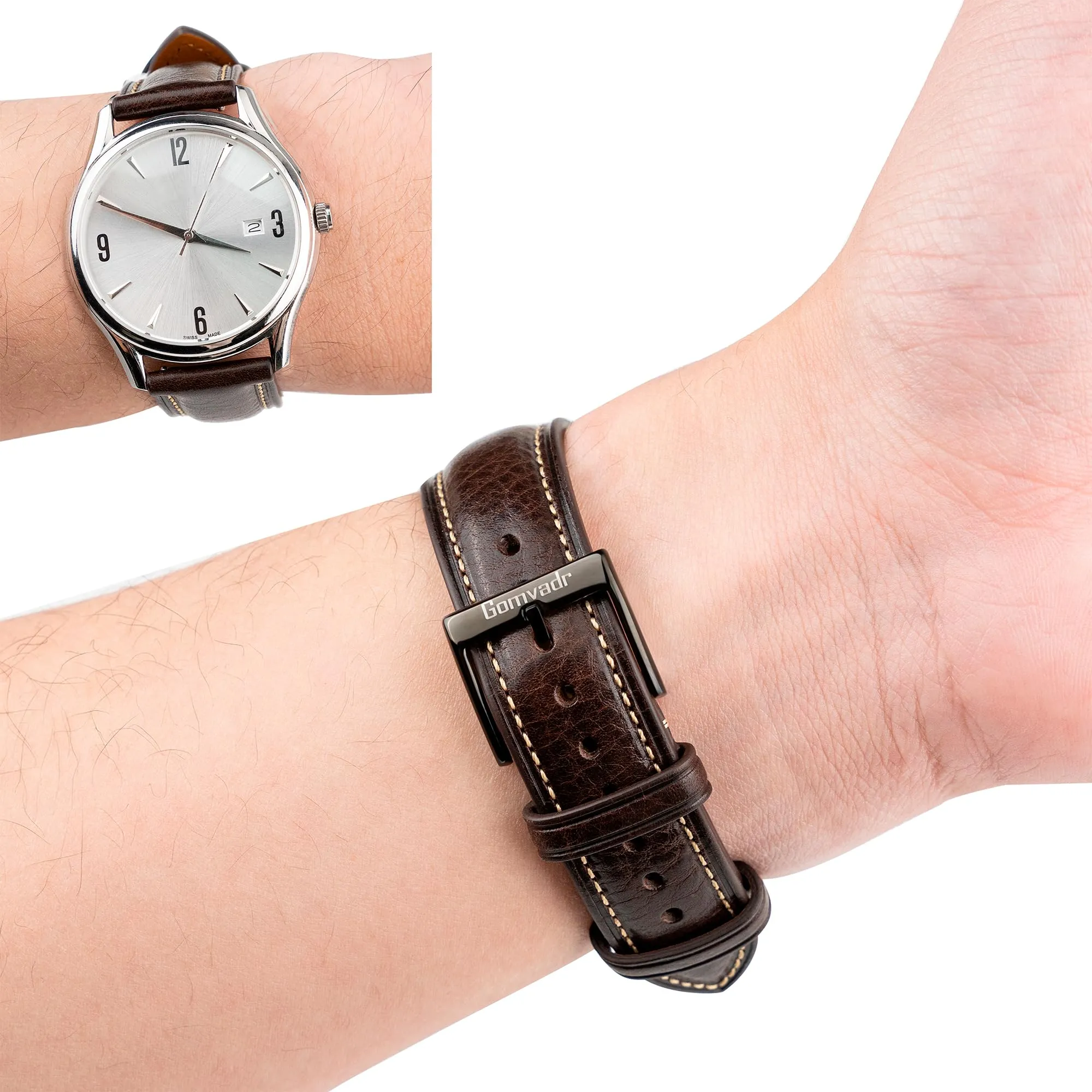 Gomvadr Cinturino in pelle per orologio con pelle conciata al vegetale, 20 mm, 16 18 19 20 XL 21 22 XXL Cinturini di ricambio a sgancio rapido, 21mm, Pelle, Nessuna pietra preziosa - immagine 5
