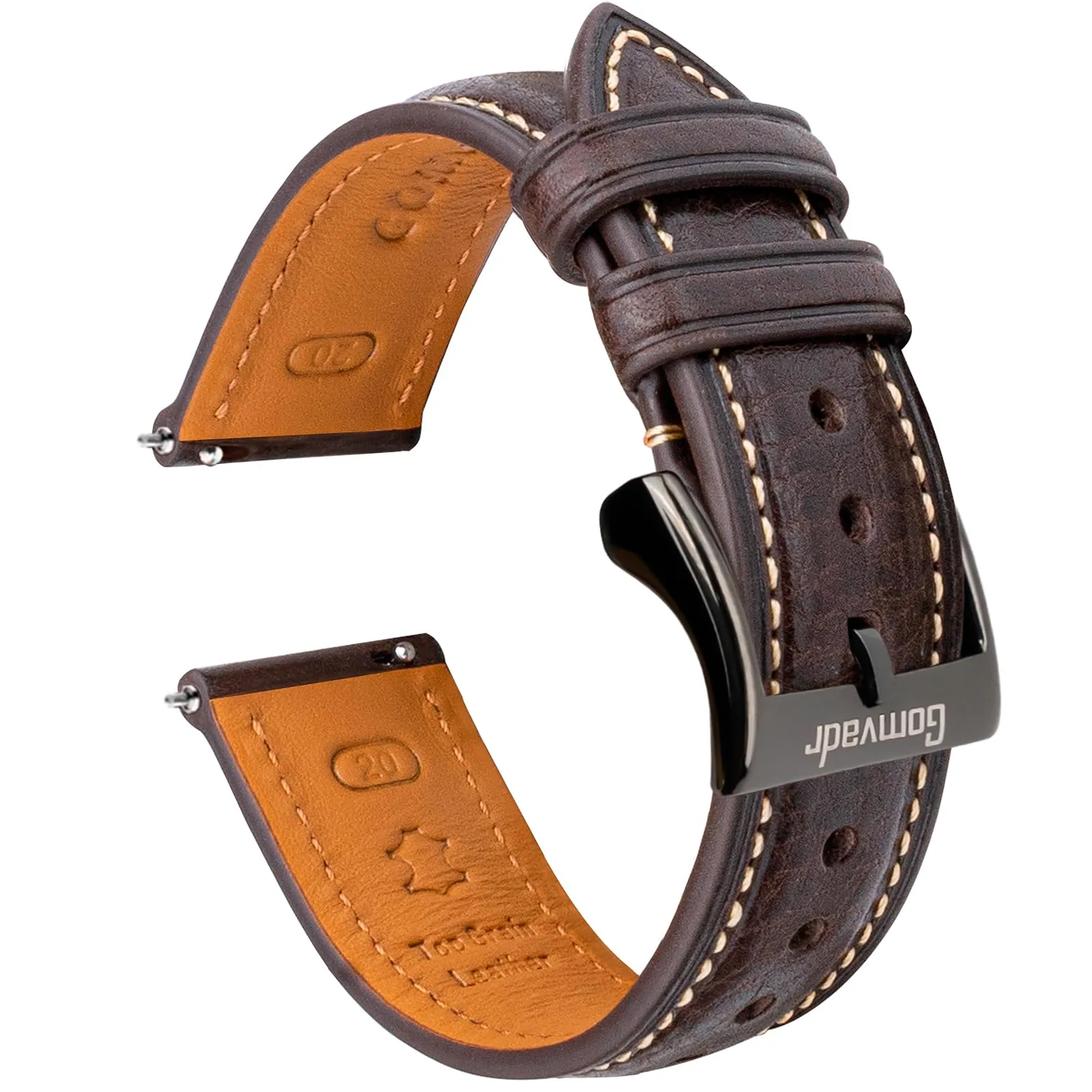 Gomvadr Cinturino in pelle per orologio con pelle conciata al vegetale, 20 mm, 16 18 19 20 XL 21 22 XXL Cinturini di ricambio a sgancio rapido, 22mm, Pelle, Nessuna pietra preziosa - immagine 3